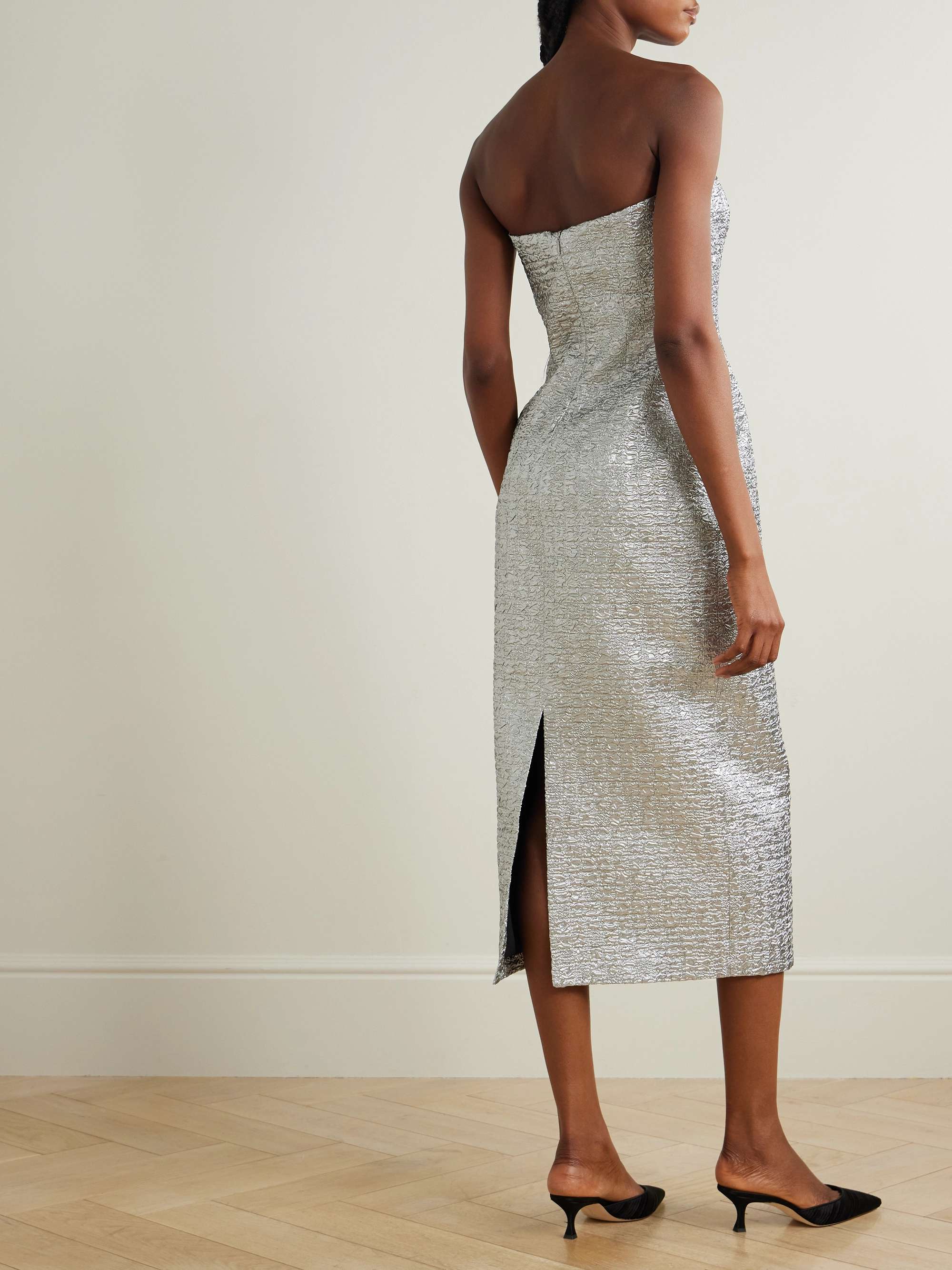Leila strapless metallic cloqué midi dress view