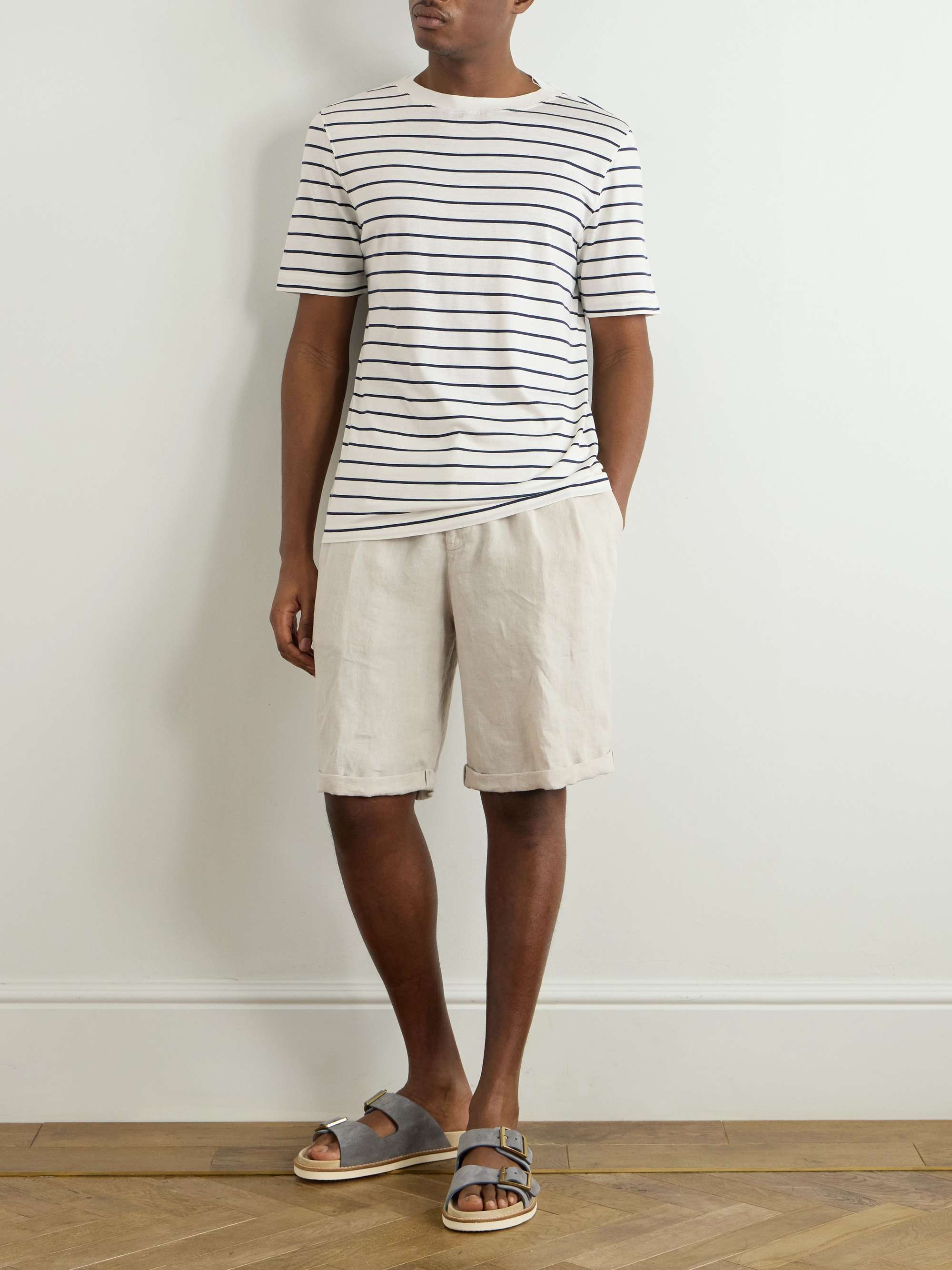 Striped Silk and Cotton-Blend Jersey T-Shirt view