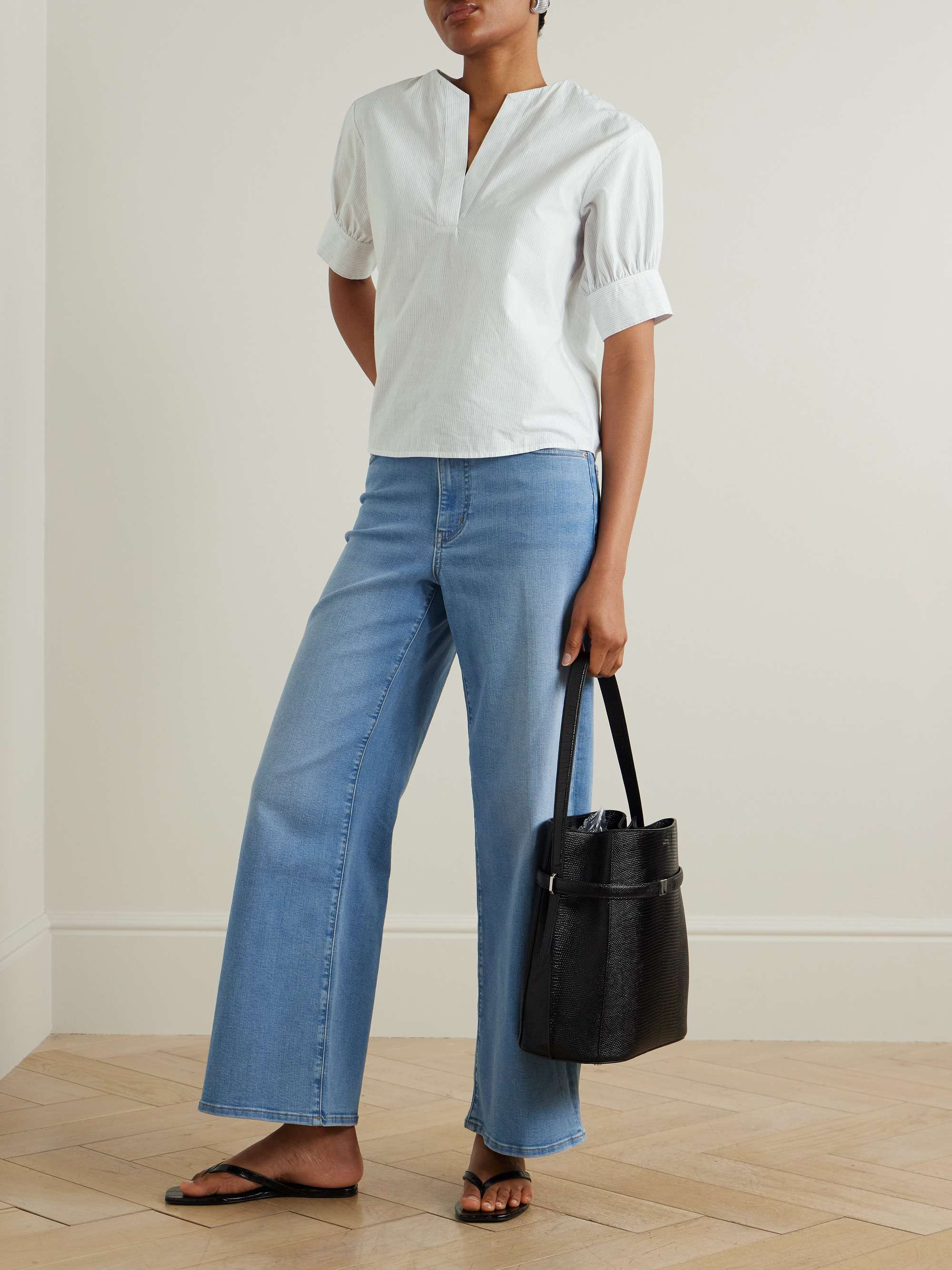Pinstriped cotton and linen-blend blouse view