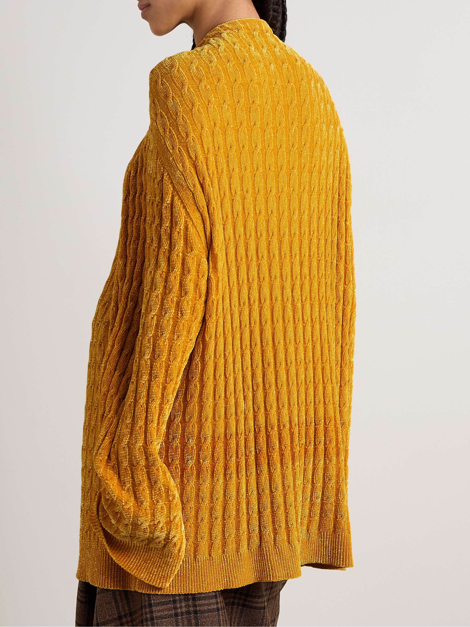 Oversized scarf-detailed cable-knit chenille sweater view