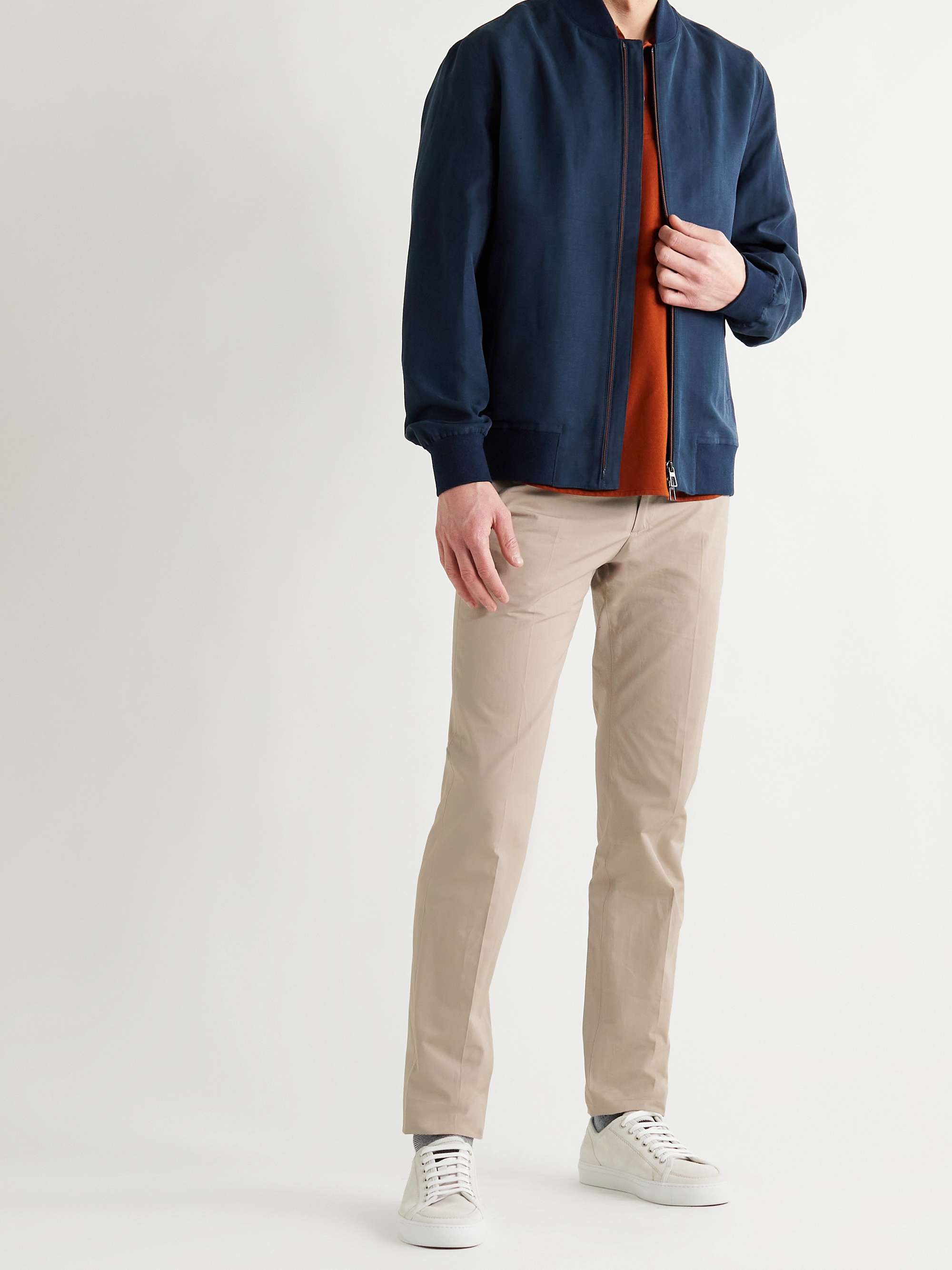 Slim-Fit Cotton-Blend Poplin Trousers view