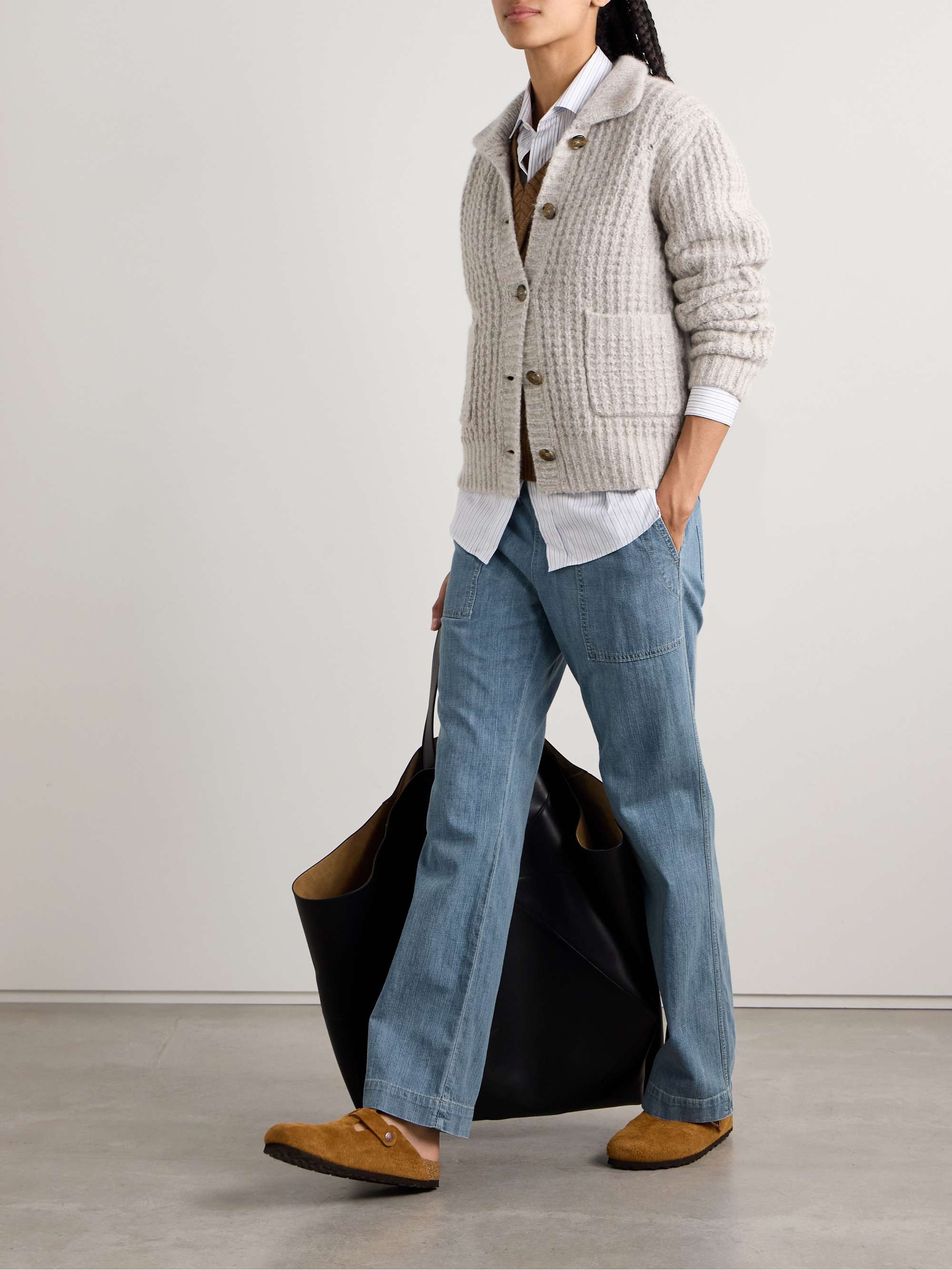 Cotton-chambray wide-leg pants view