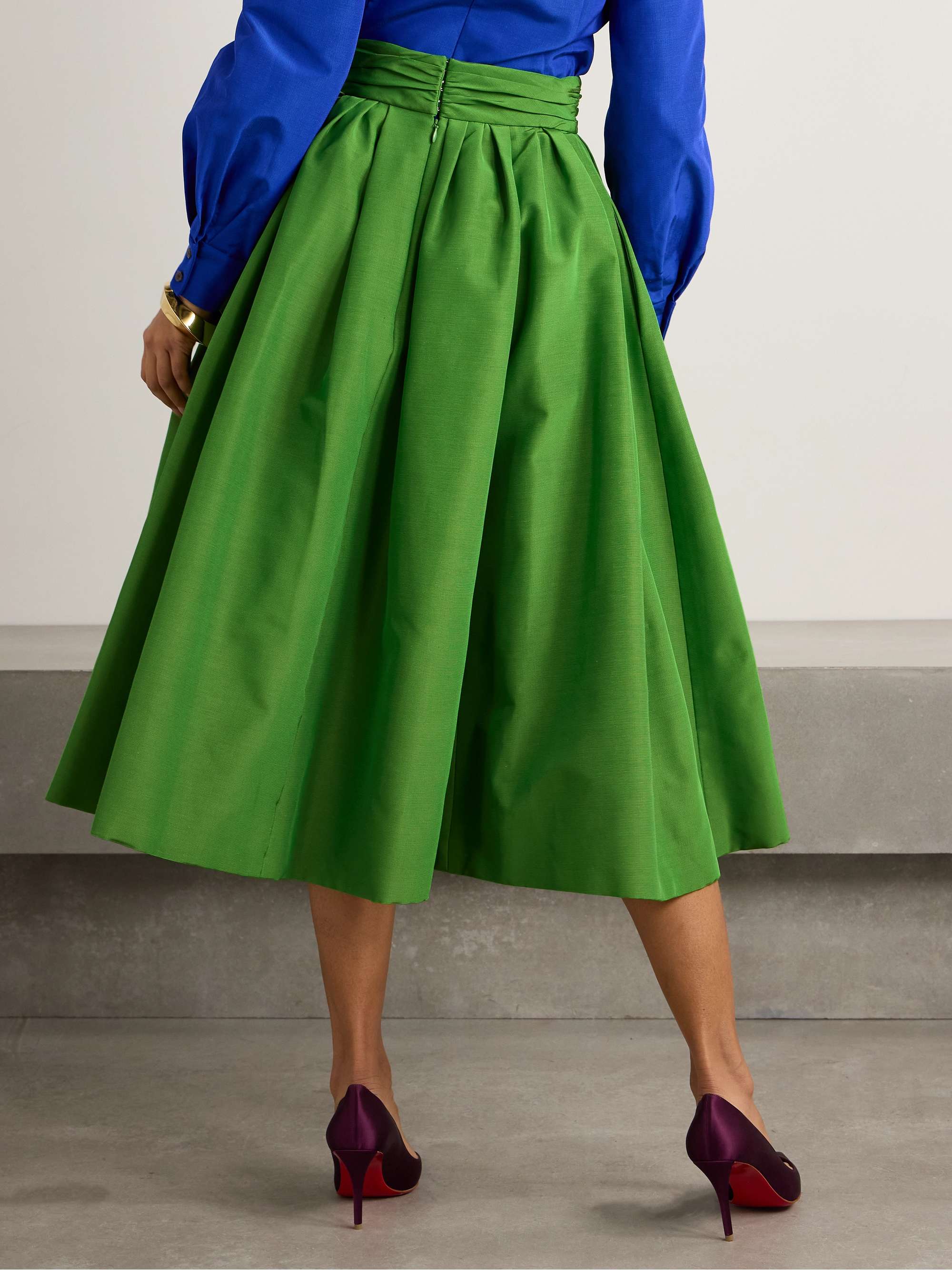 Pleated cotton-blend faille midi skirt view
