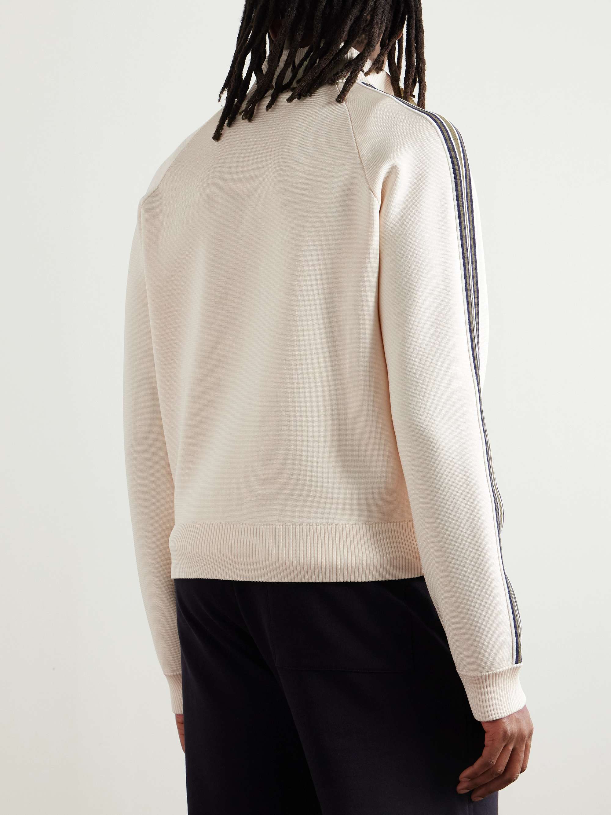 Striped Logo-Embroidered Waffle-Knit Track Jacket view