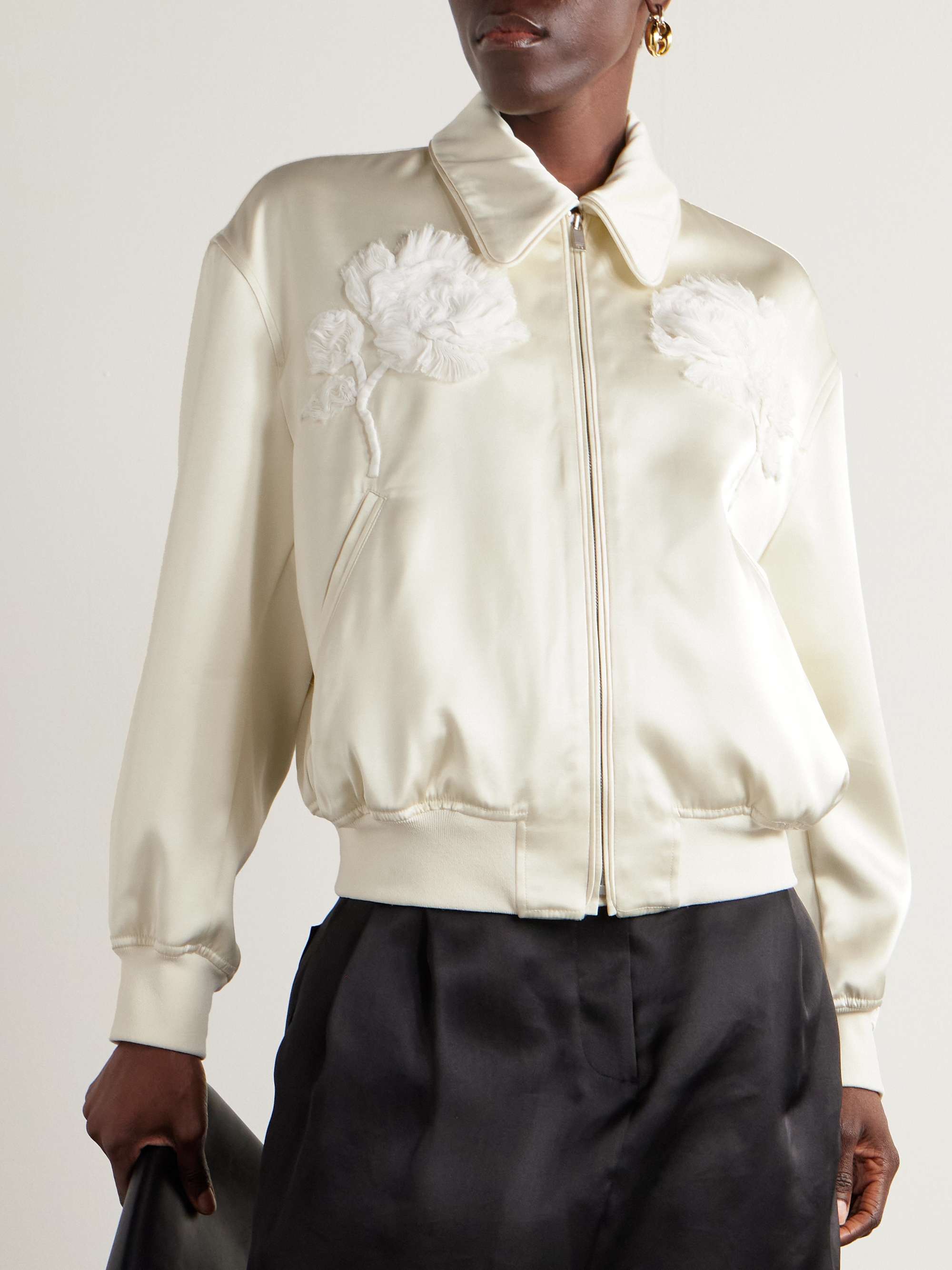 Embroidered satin-twill bomber jacket view