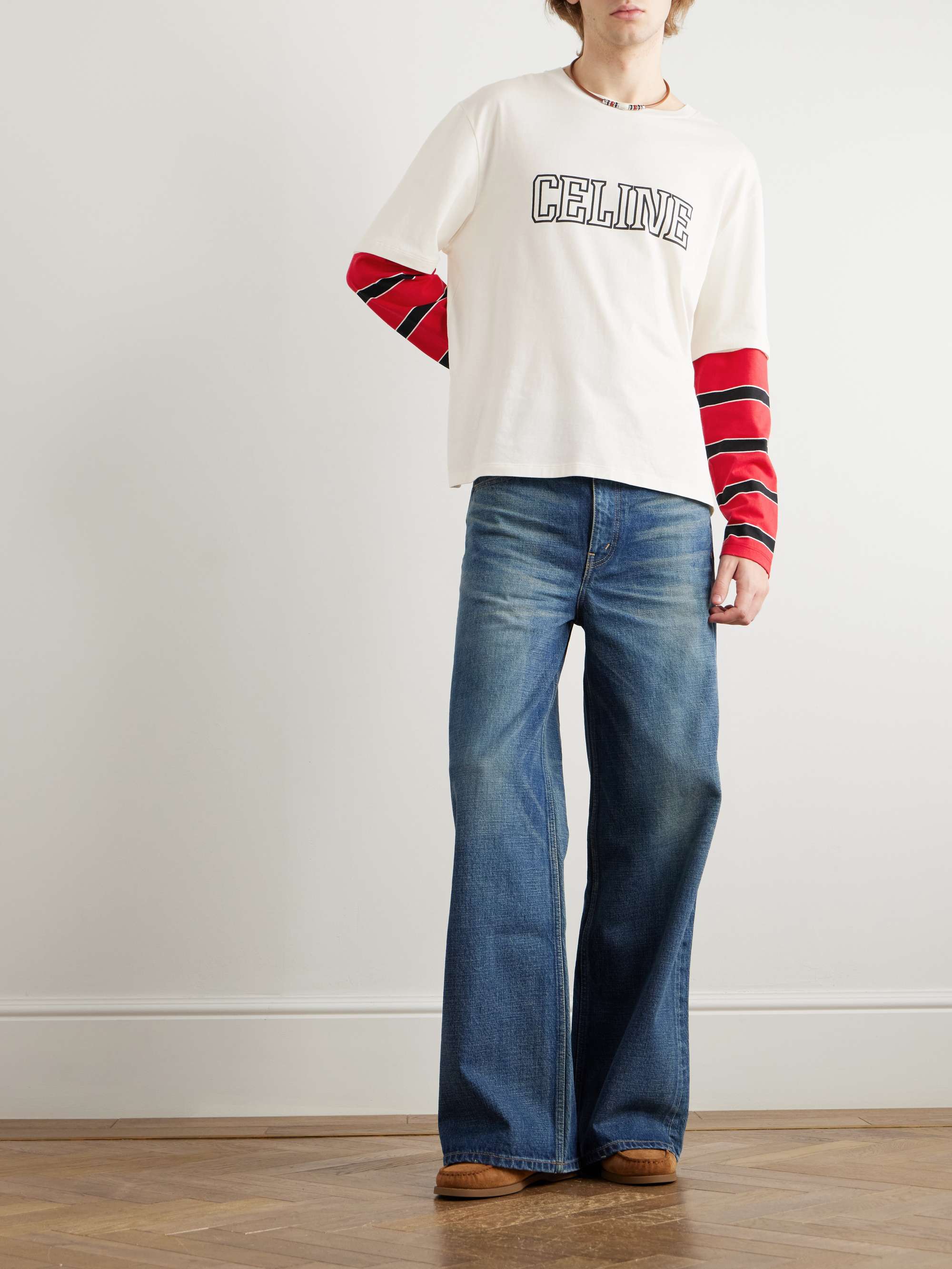 Logo-Print Layered Striped Cotton-Jersey T-Shirt view