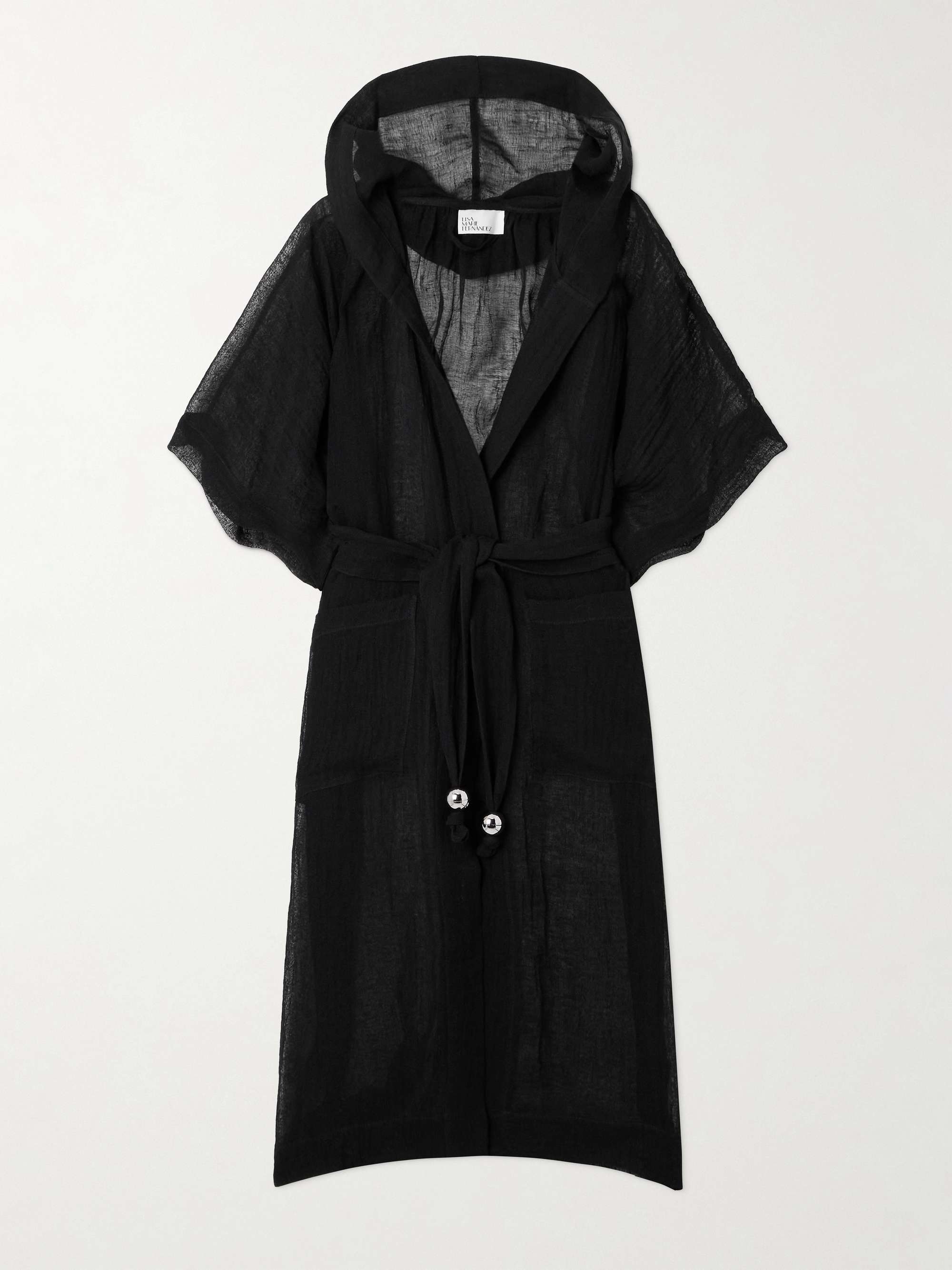 Sorrento hooded belted linen-blend gauze coverup view