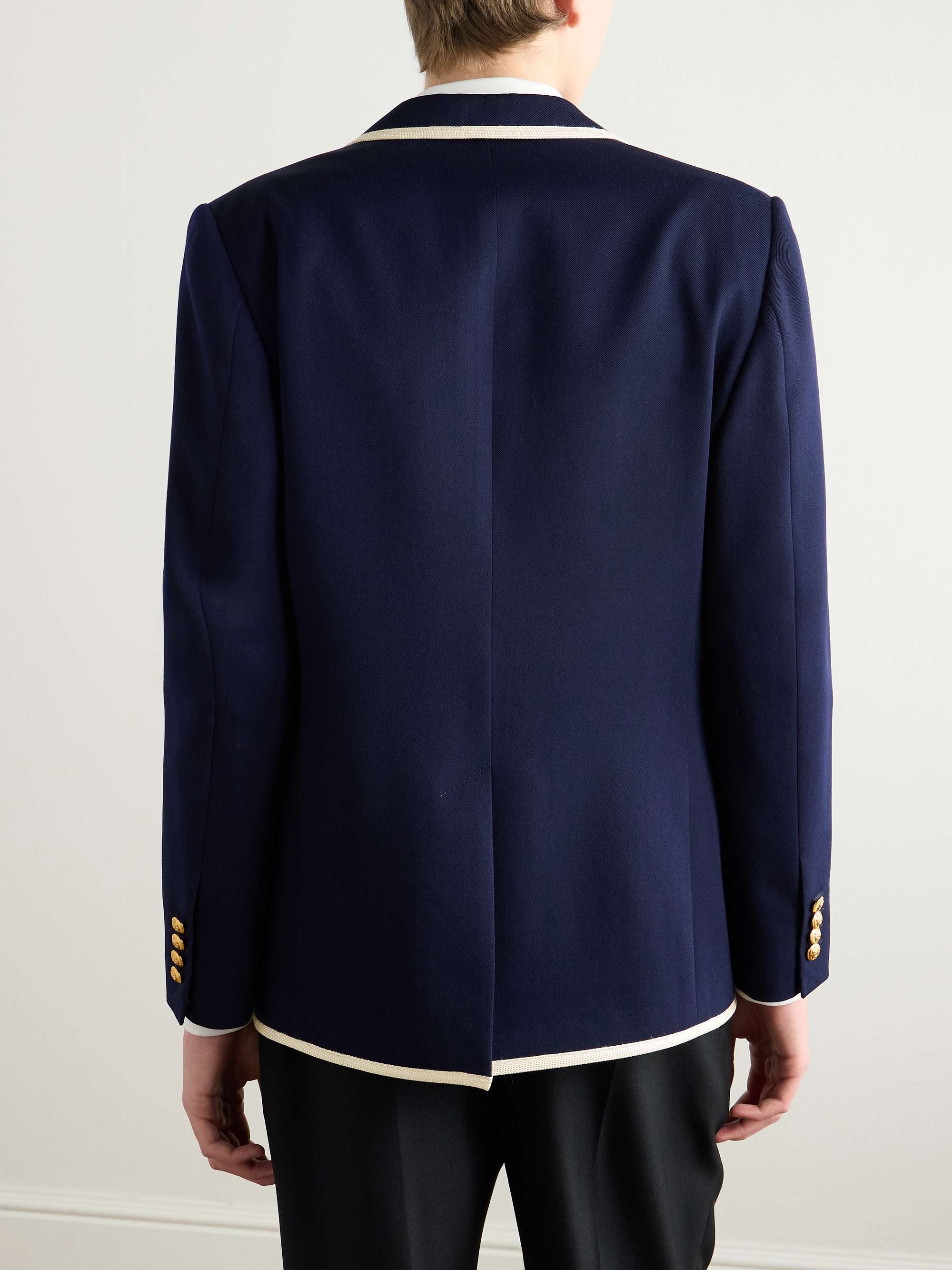 Slim-Fit Logo-Appliquéd Piped Wool-Twill Blazer view