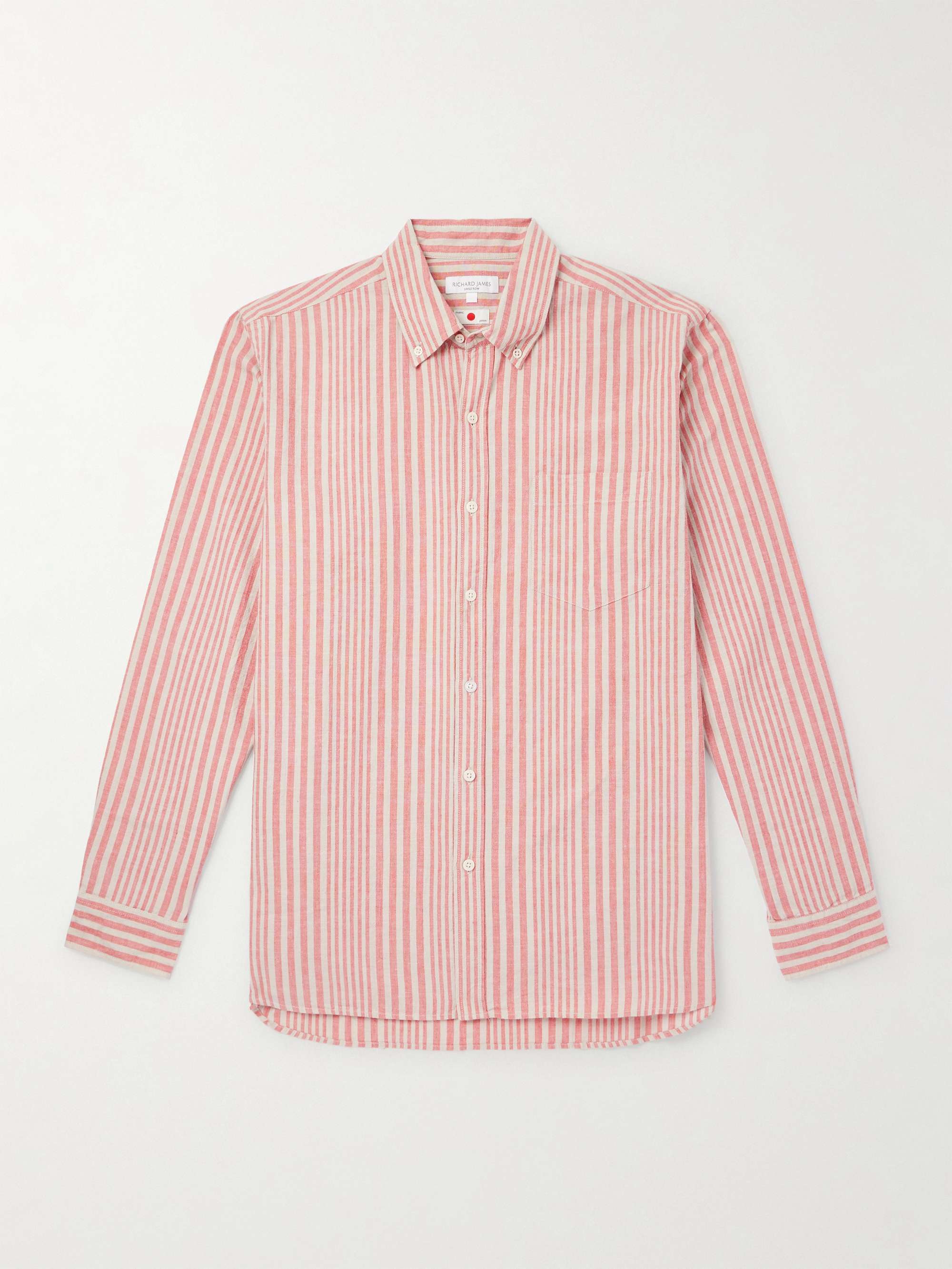 Button-Down Collar Striped Linen and Cotton-Blend Shirt view