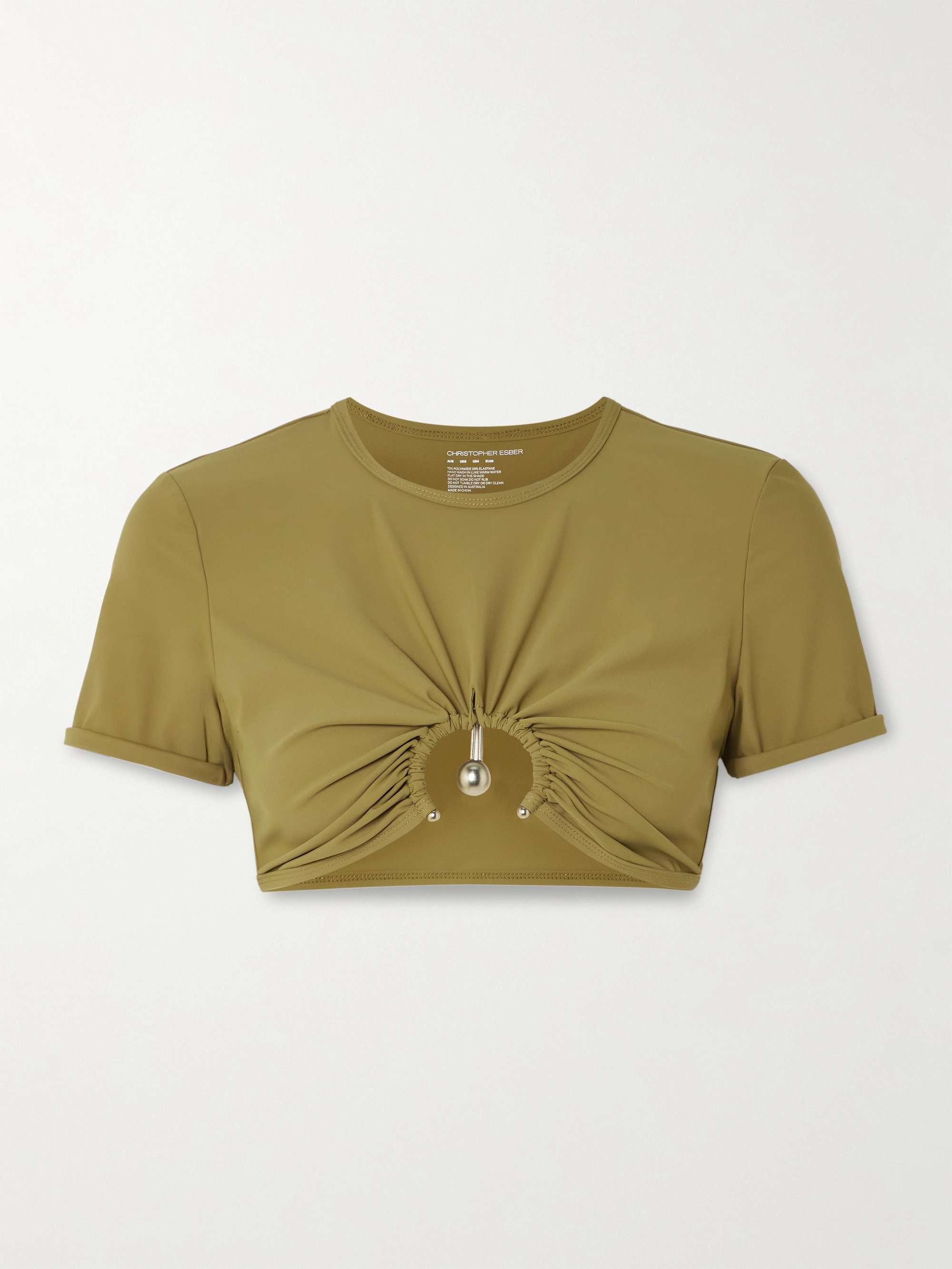 Orbit cropped embellished ruched stretch-jersey T-shirt view