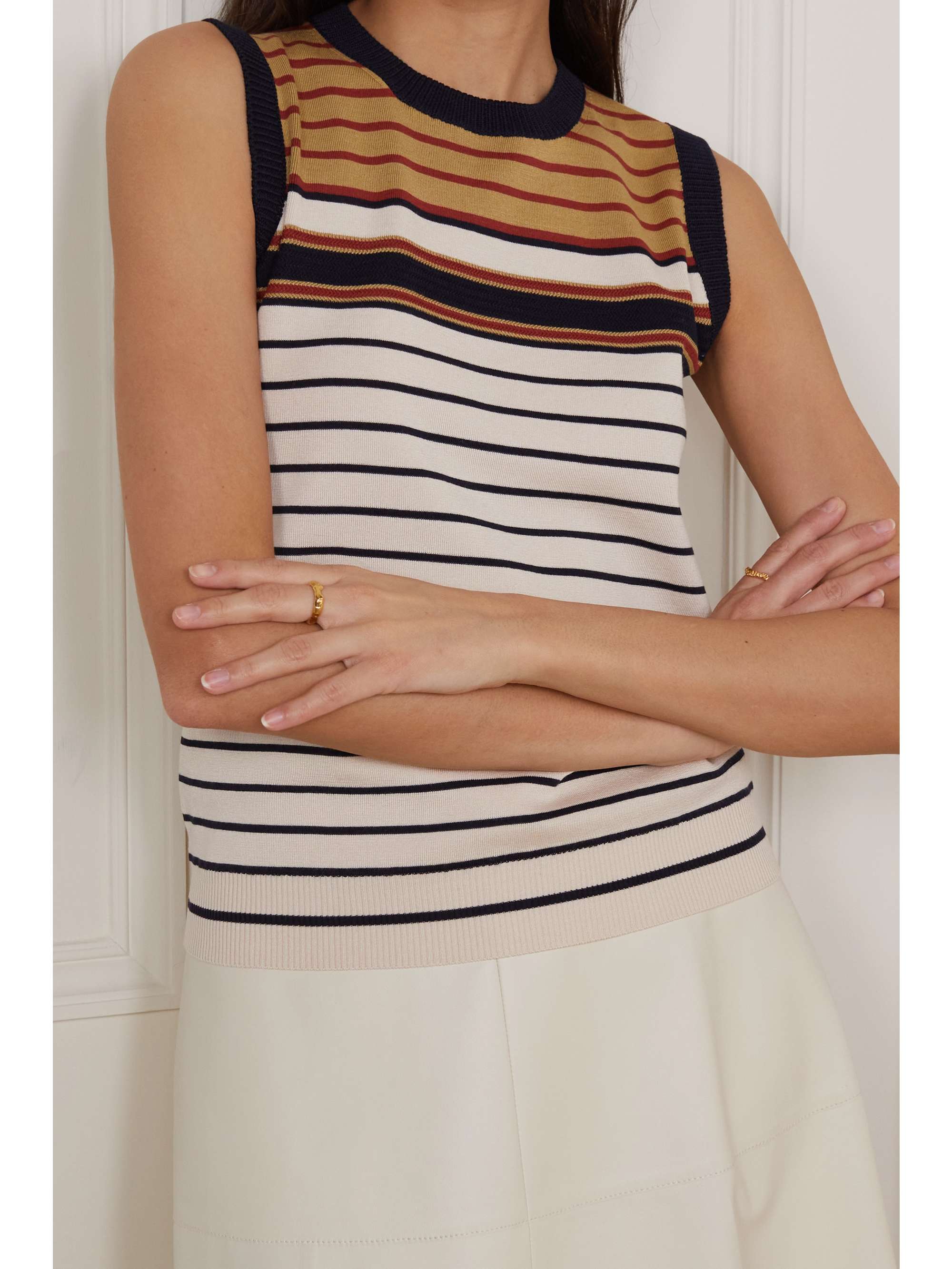 Striped silk and cotton-blend vest view