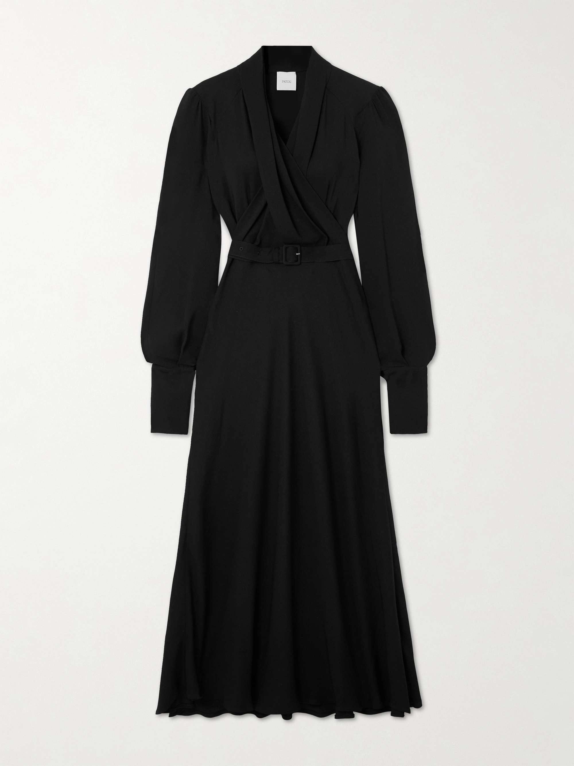 Belted draped wrap-effect recycled crepe midi dress view