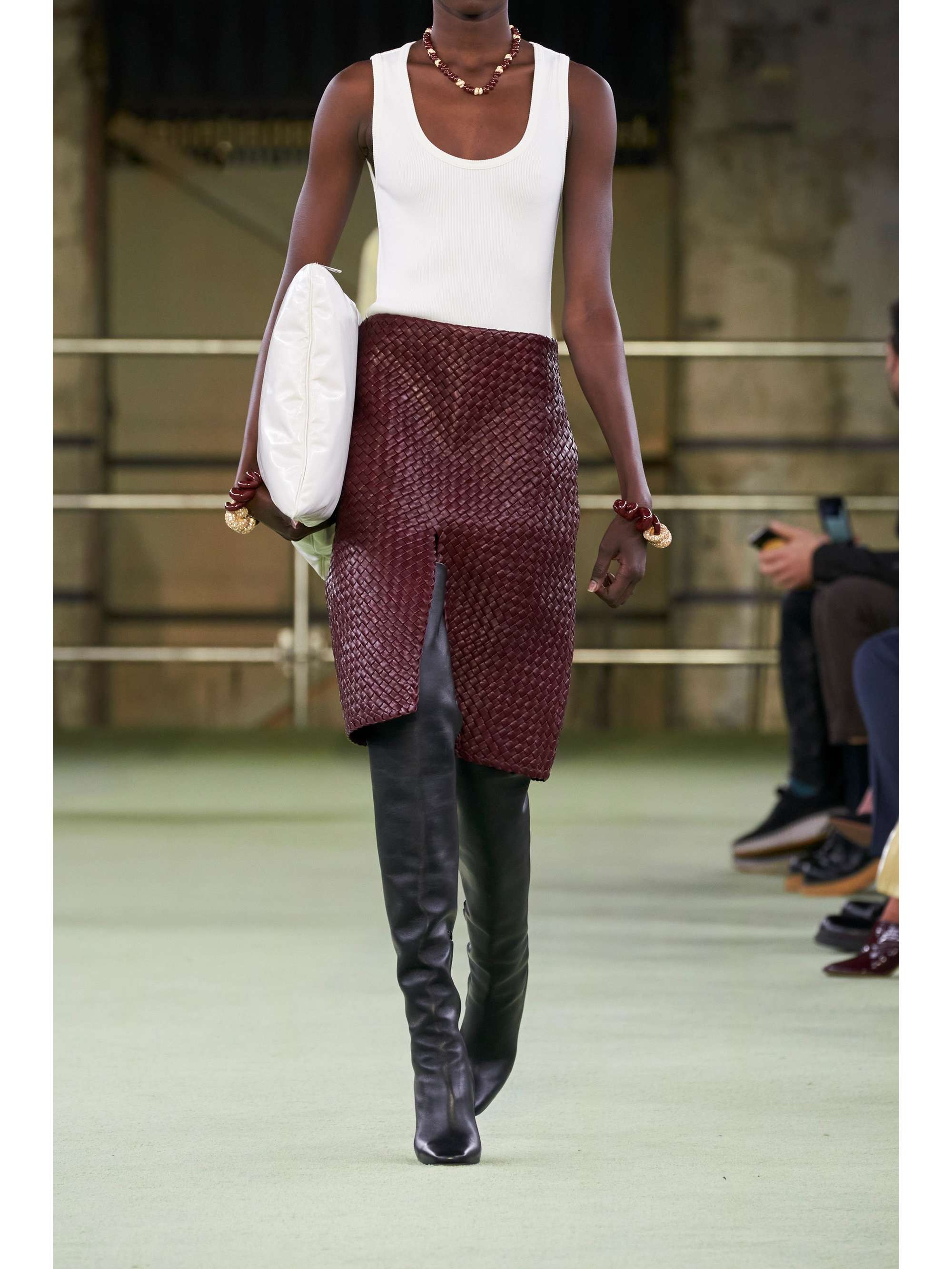 Intrecciato leather skirt view