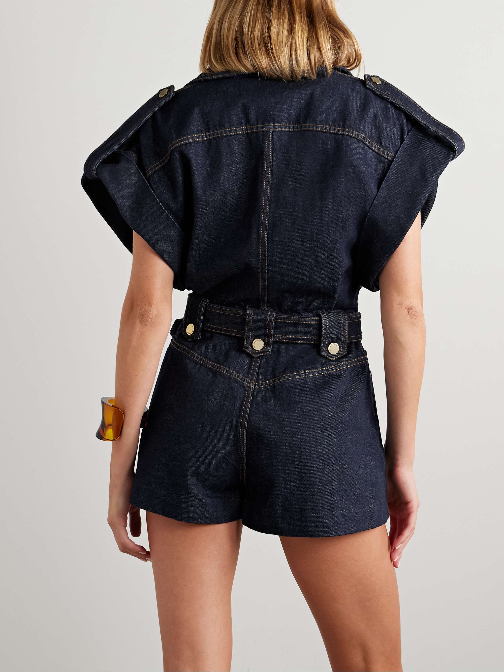 Crush belted denim playsuit view