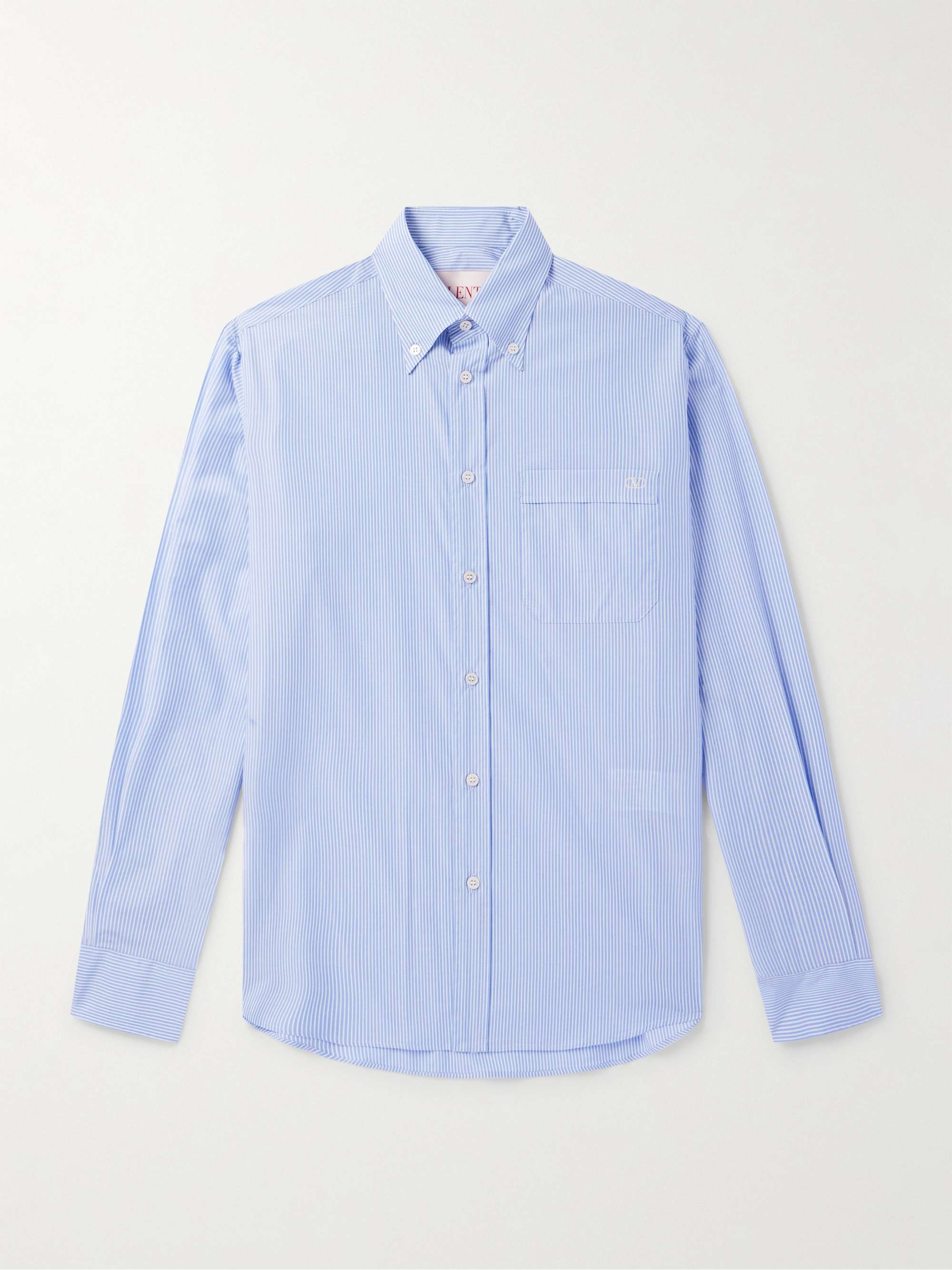 Button-Down Collar Logo-Embroidered Striped Cotton-Poplin Shirt view