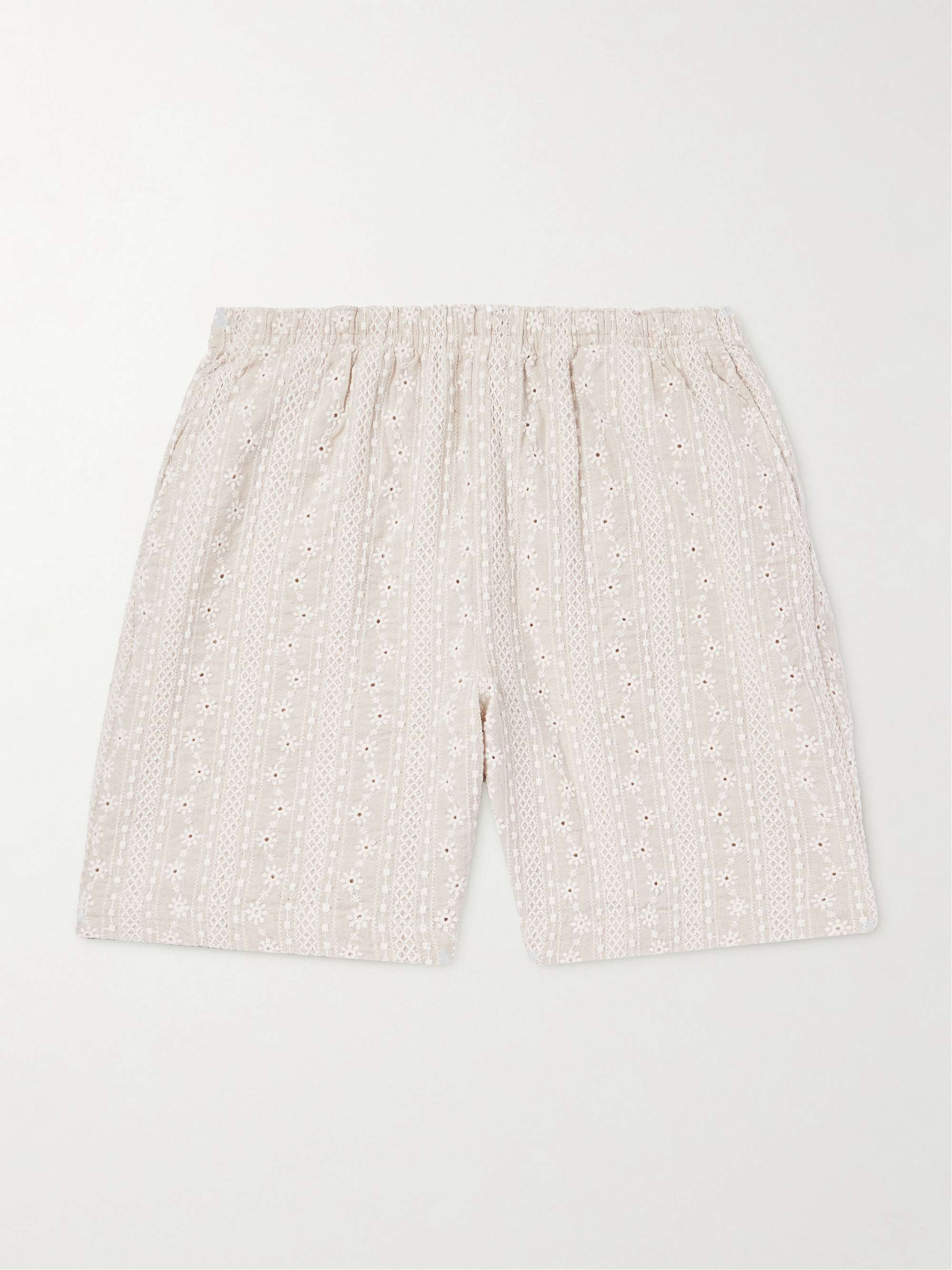 Straight-Leg Embroidered Cotton and Linen-Blend Shorts view