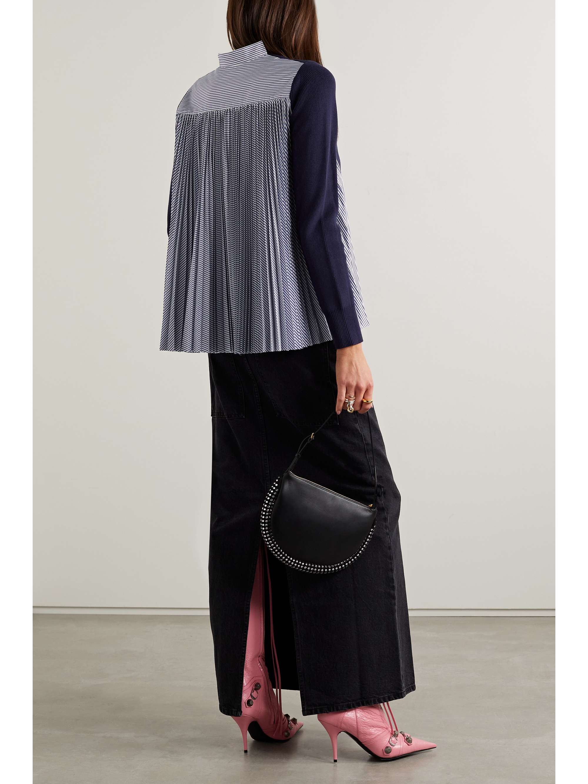 Cotton and pleated striped poplin cardigan view