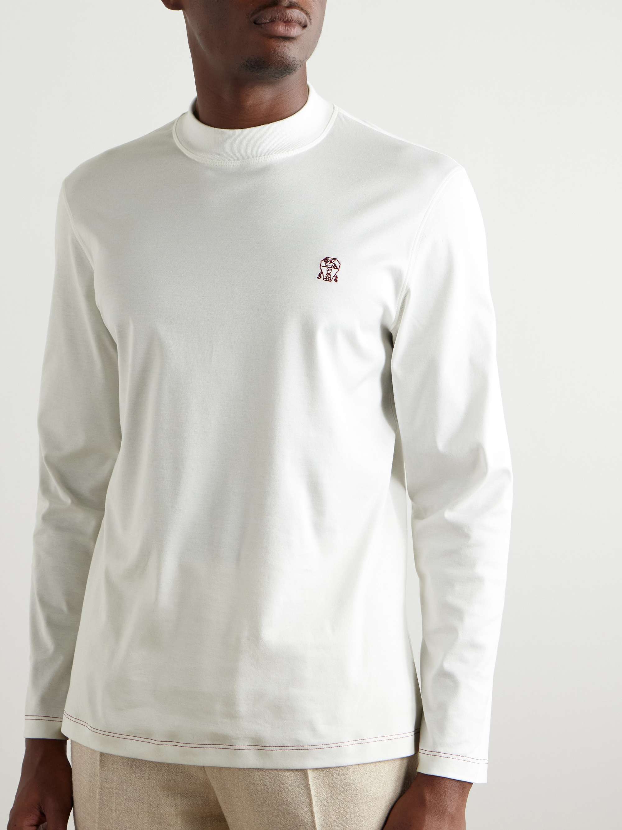 Logo-Embroidered Cotton-Jersey Mock-Neck T-Shirt view