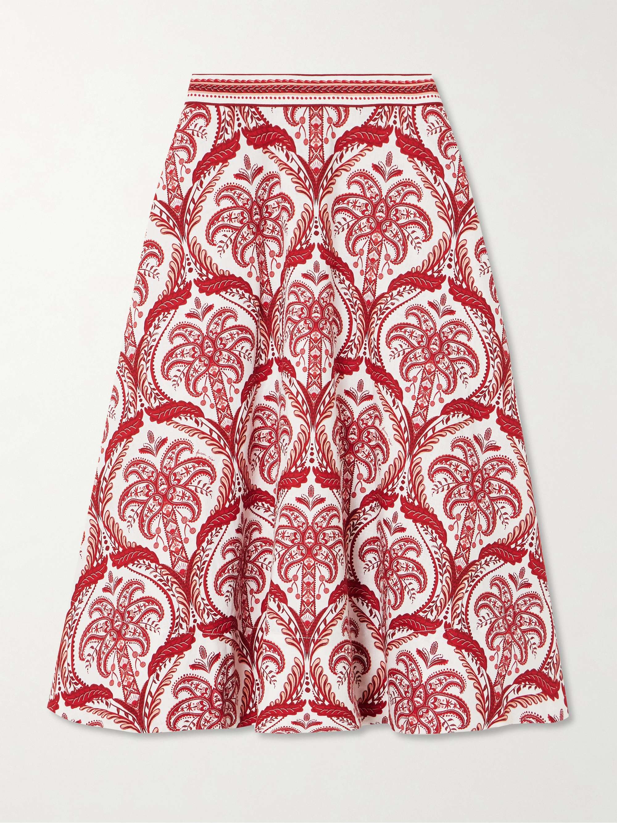 Printed linen-blend midi skirt view