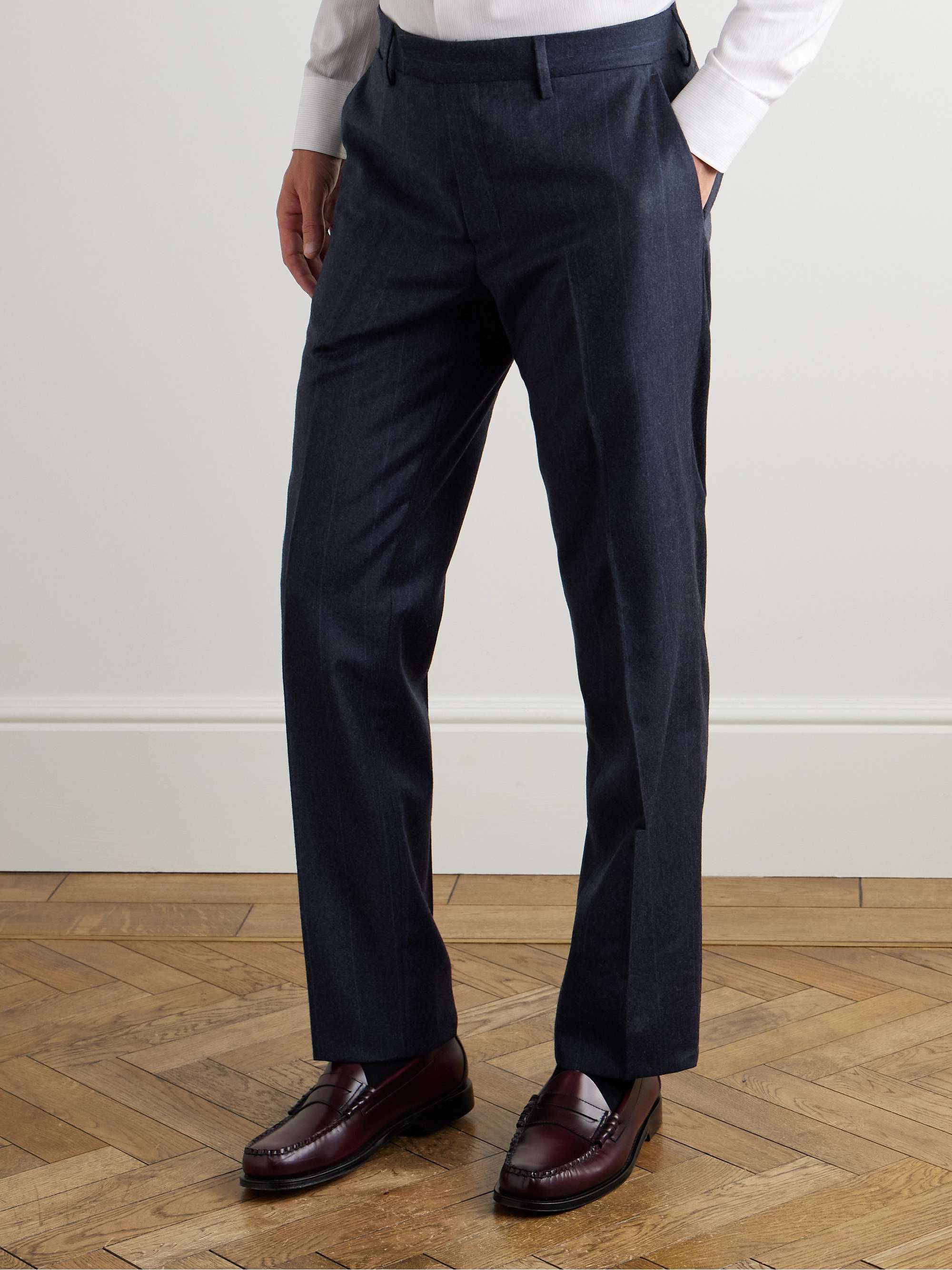Straight-Leg Pinstriped Wool-Flannel Suit Trousers view