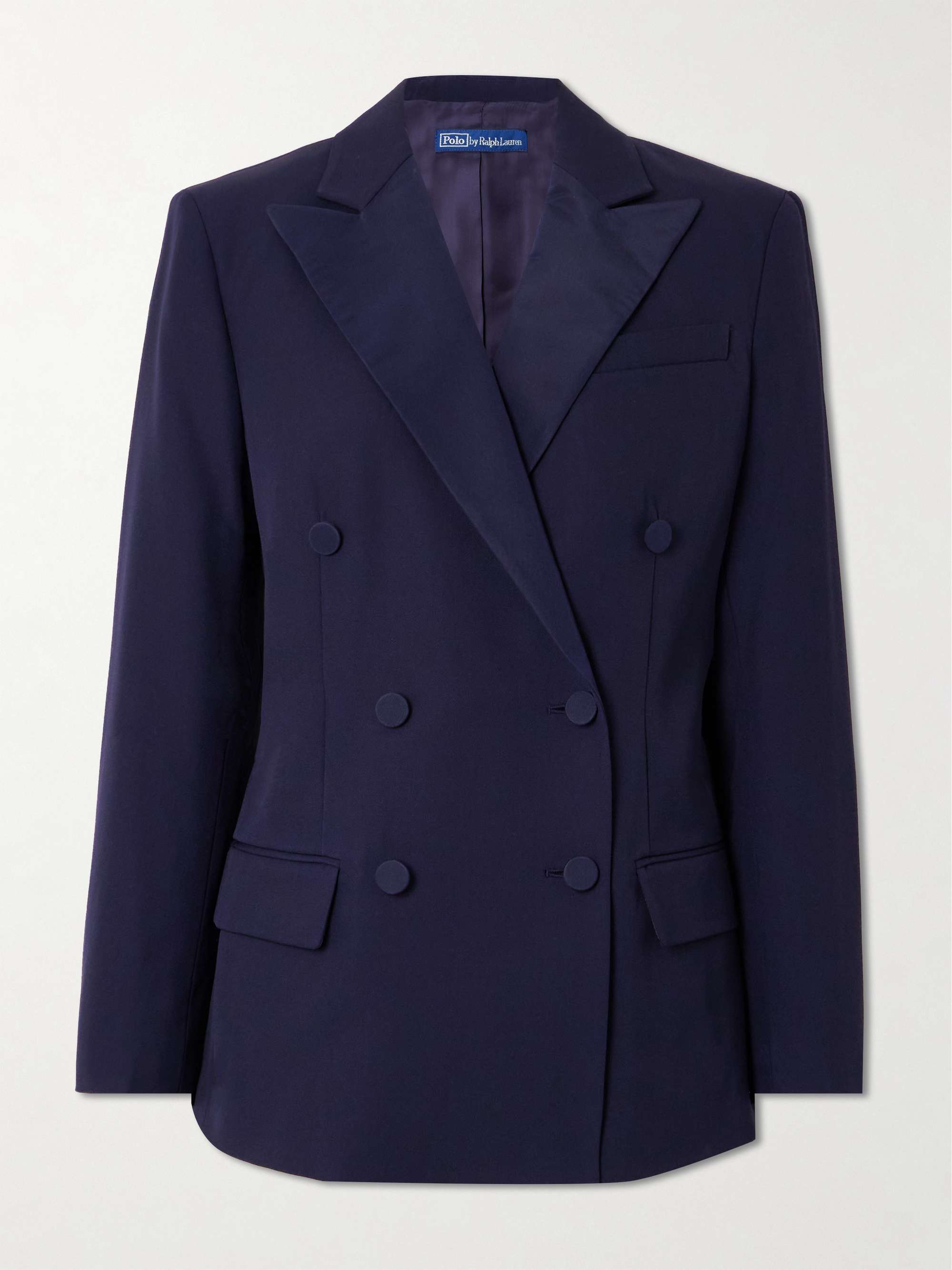 Double-breasted mulberry silk satin-trimmed wool blazer view