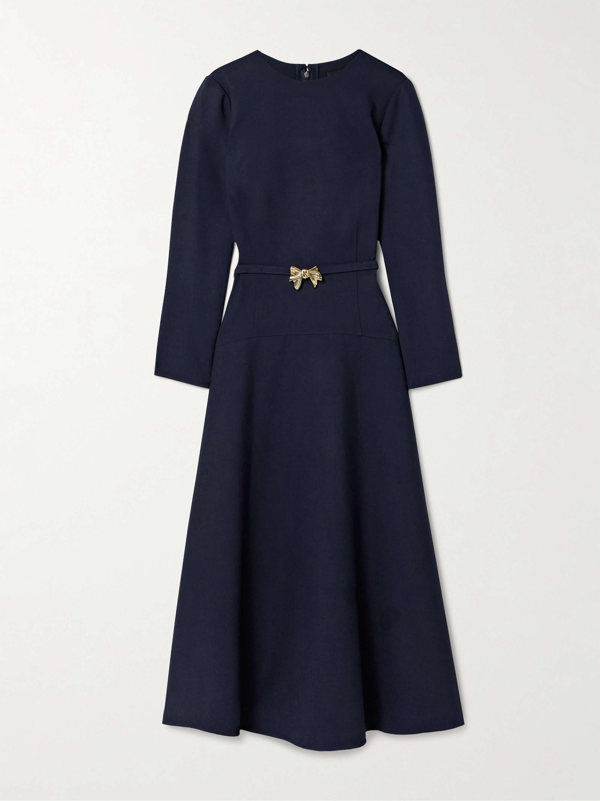 Belted embellished wool-blend midi dress view