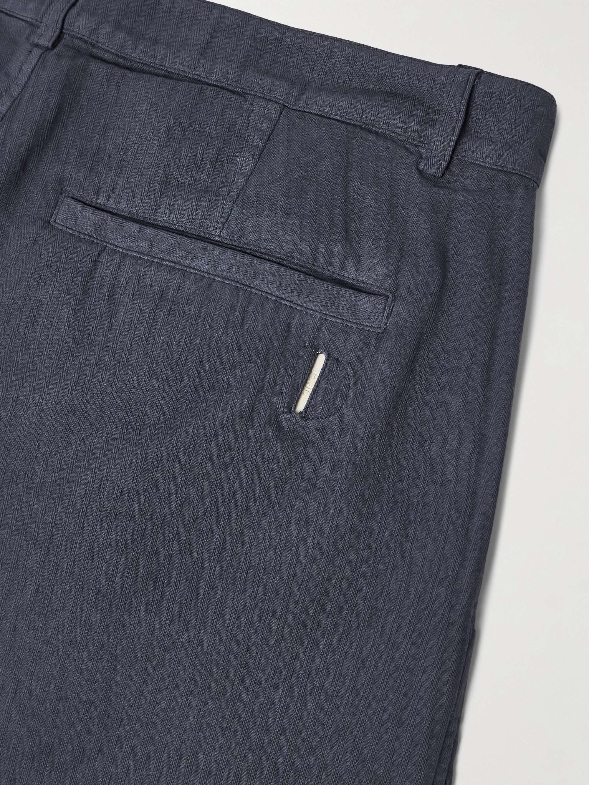 Wide-Leg Pleated Garment-Dyed Herringbone Cotton Shorts view