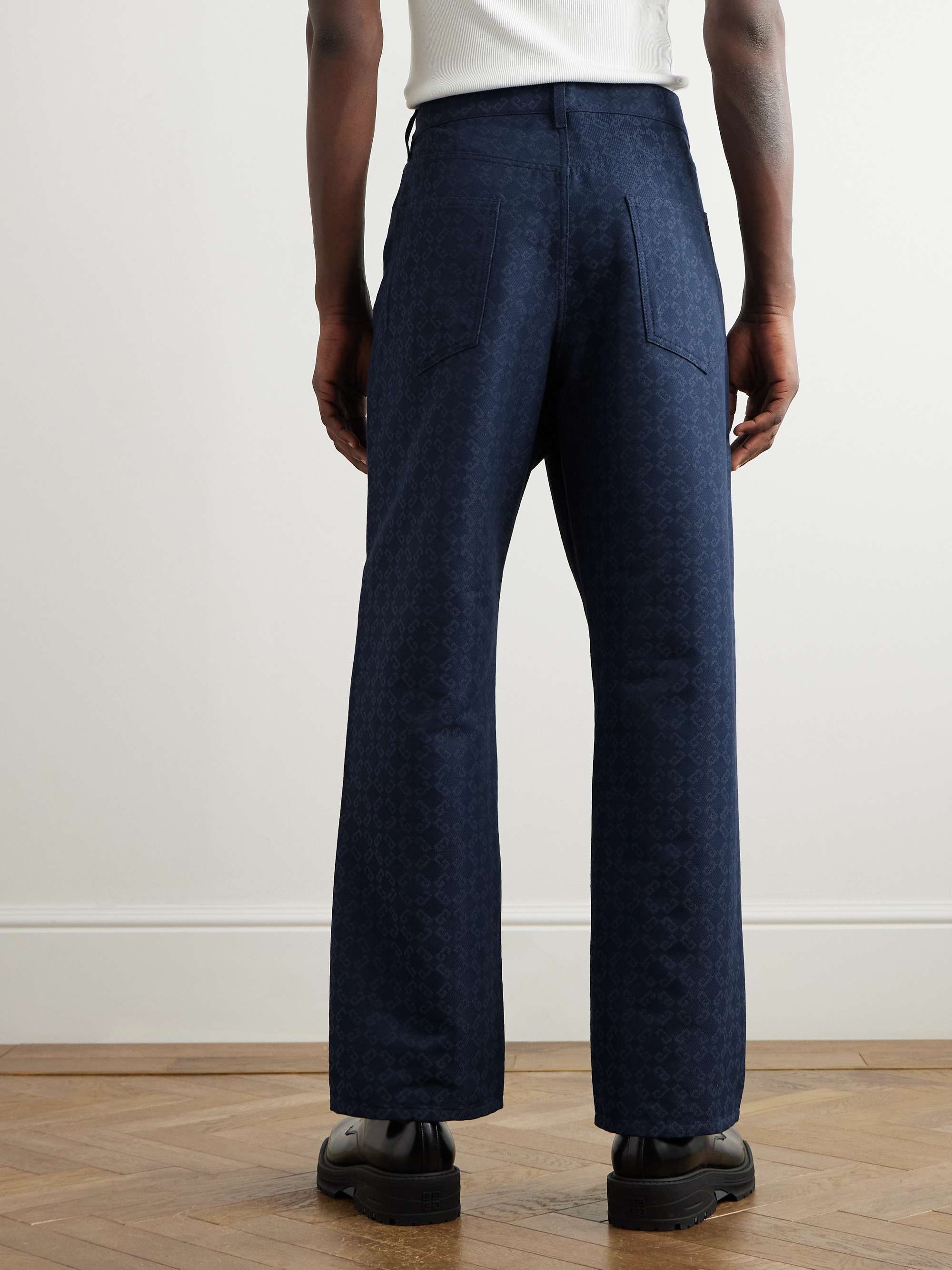 Straight-Leg Logo-Jacquard Cotton-Blend Trousers view