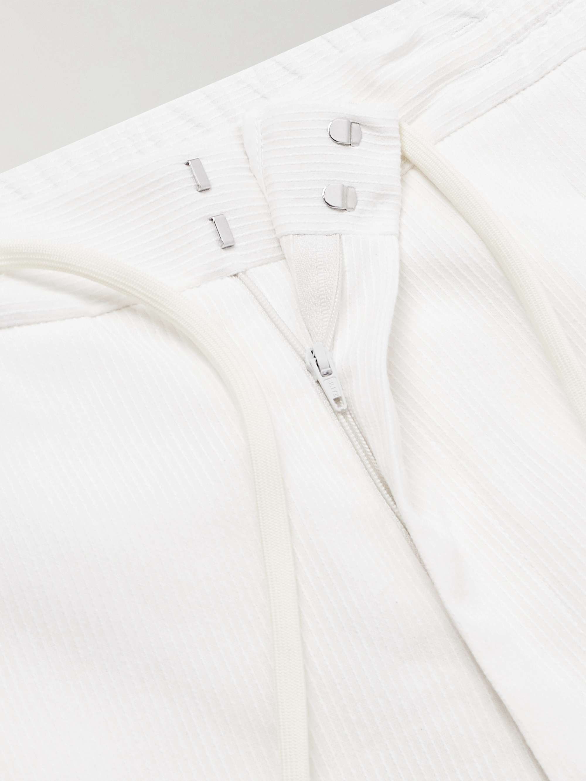 Straight-Leg Pleated Cotton-Blend Seersucker Drawstring Trousers view