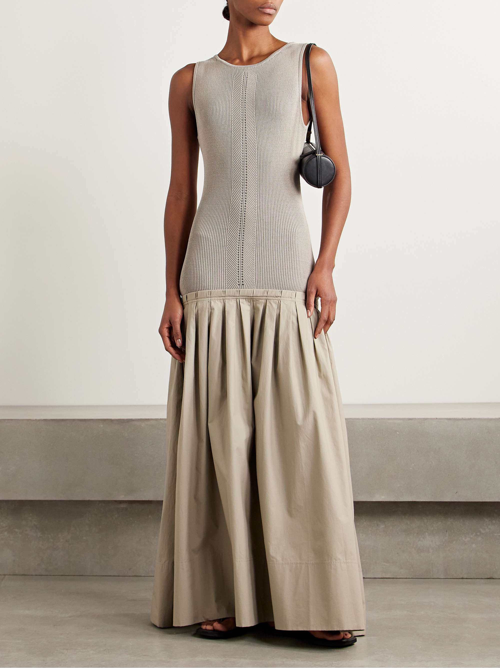 Gene pointelle-knit silk and cotton-blend and pleated cotton-poplin midi dress view