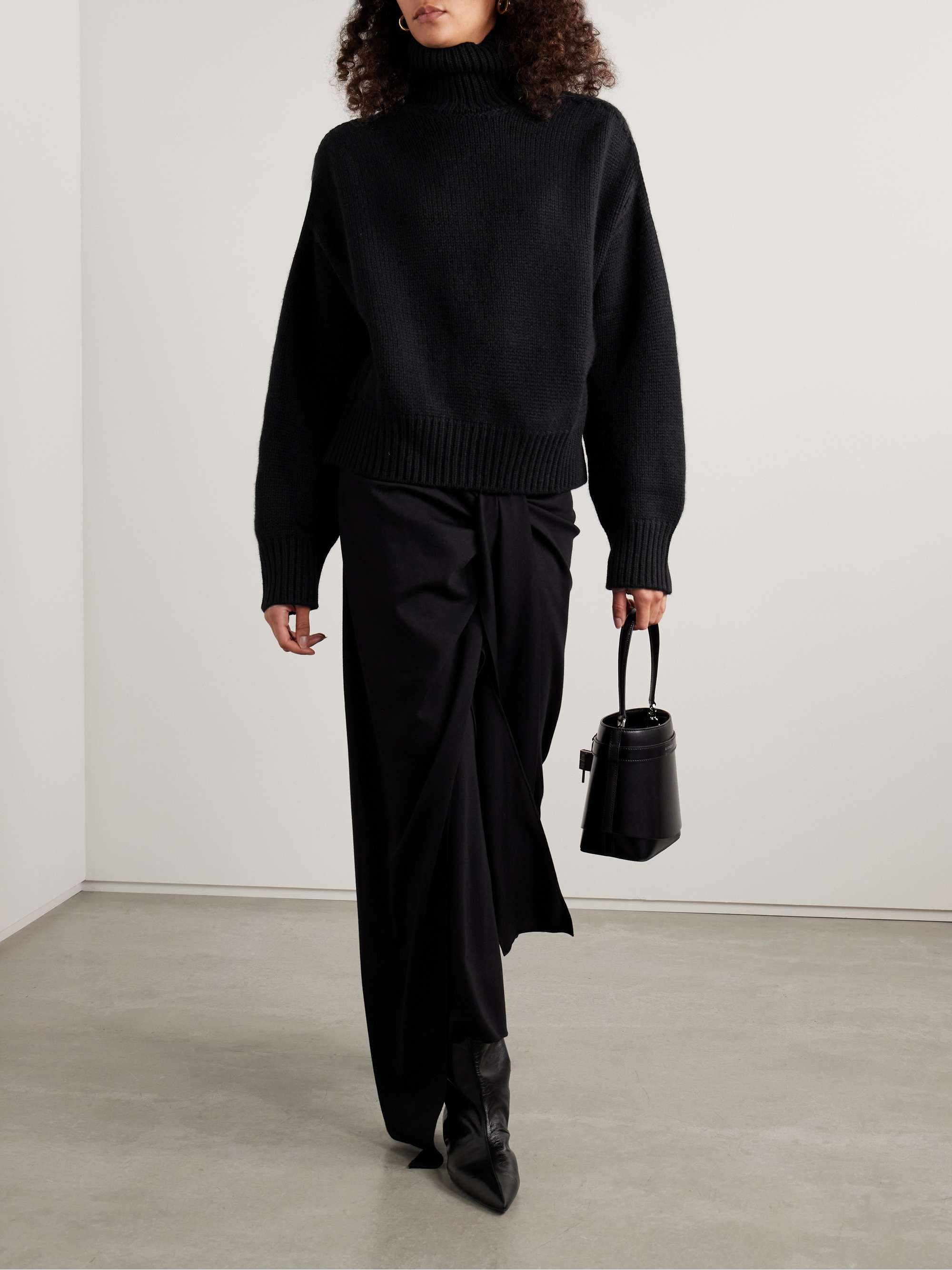 Oversized cutout ribbed cashmere turtleneck sweater view