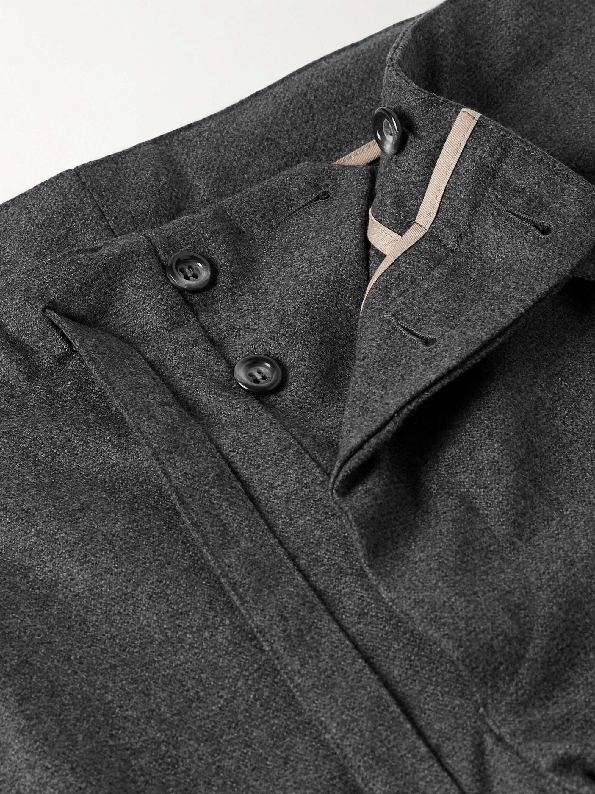 Straight-Leg Pleated Wool-Flannel Drawstring Trousers view