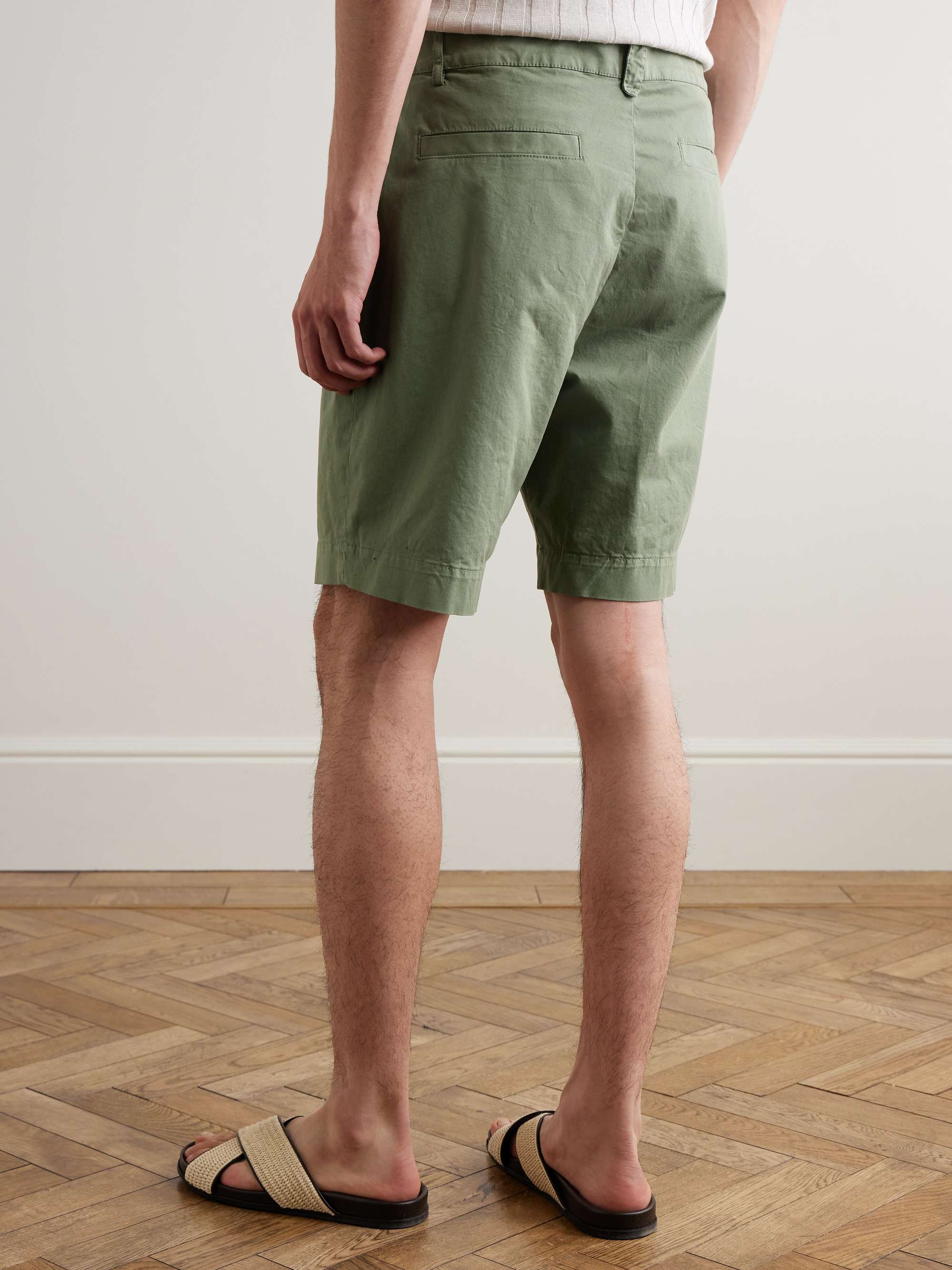 Slim-Fit Straight-Leg Pleated Stretch-Cotton Shorts view