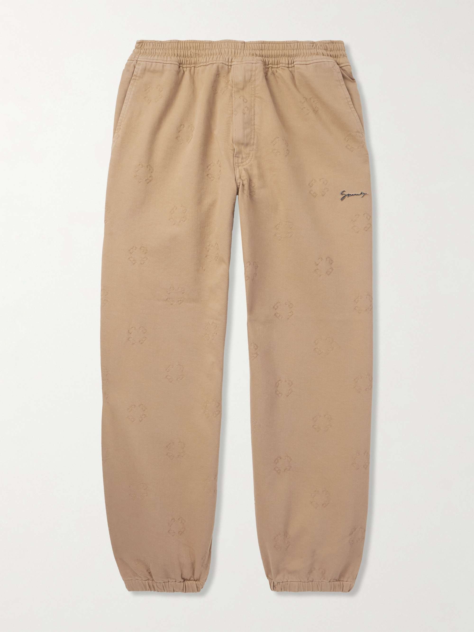 Tapered Appliquéd Logo-Jacquard Cotton-Blend Twill Trousers view
