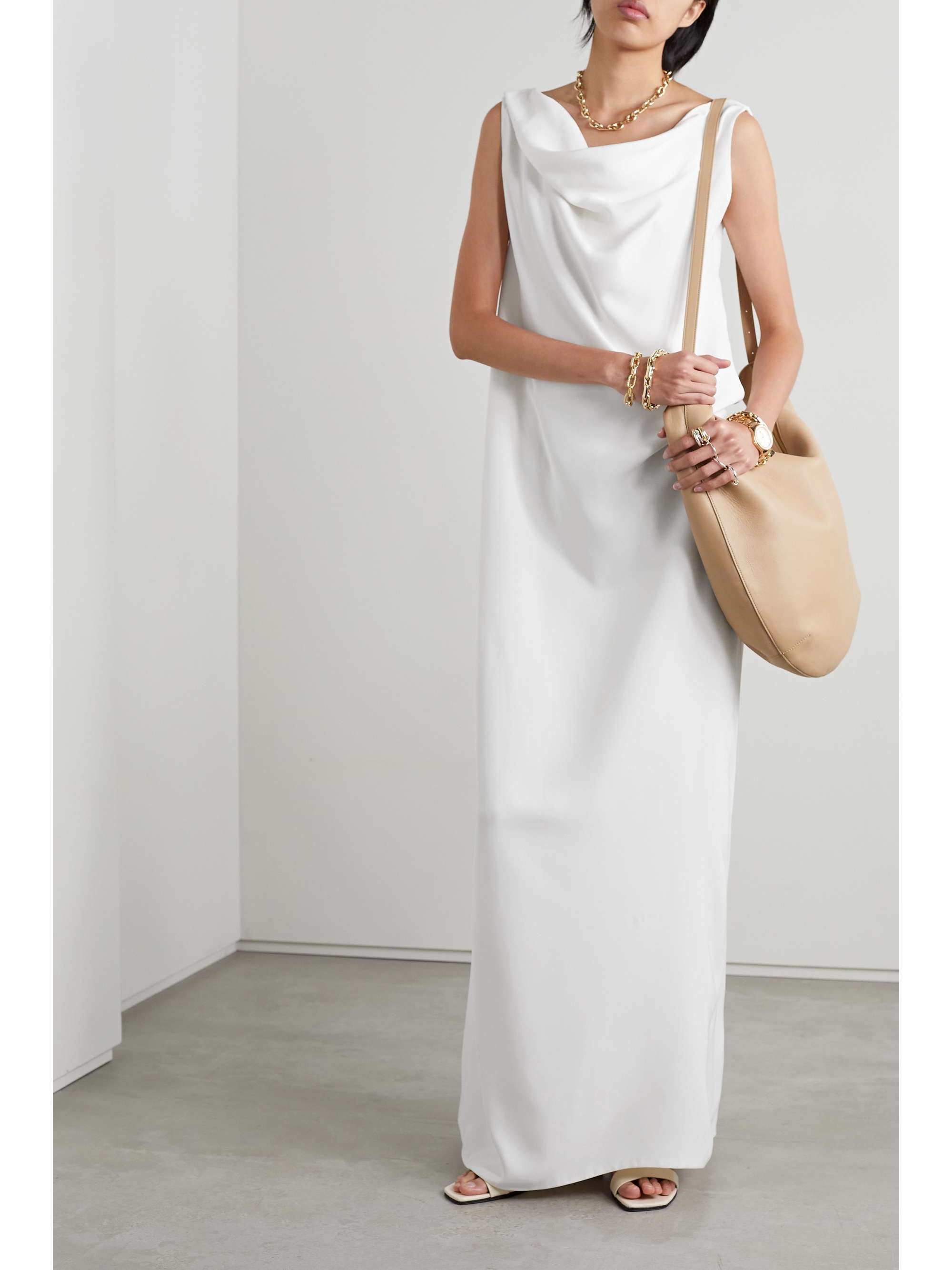 Bamaris one-shoulder draped silk-crepe maxi dress view