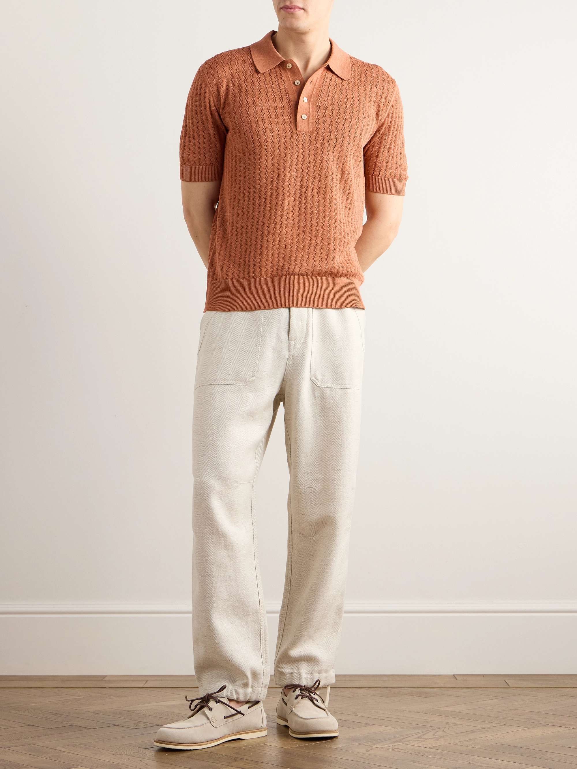 Straight-Leg Herringbone Linen, Silk, Wool and Cotton-Blend Trousers view
