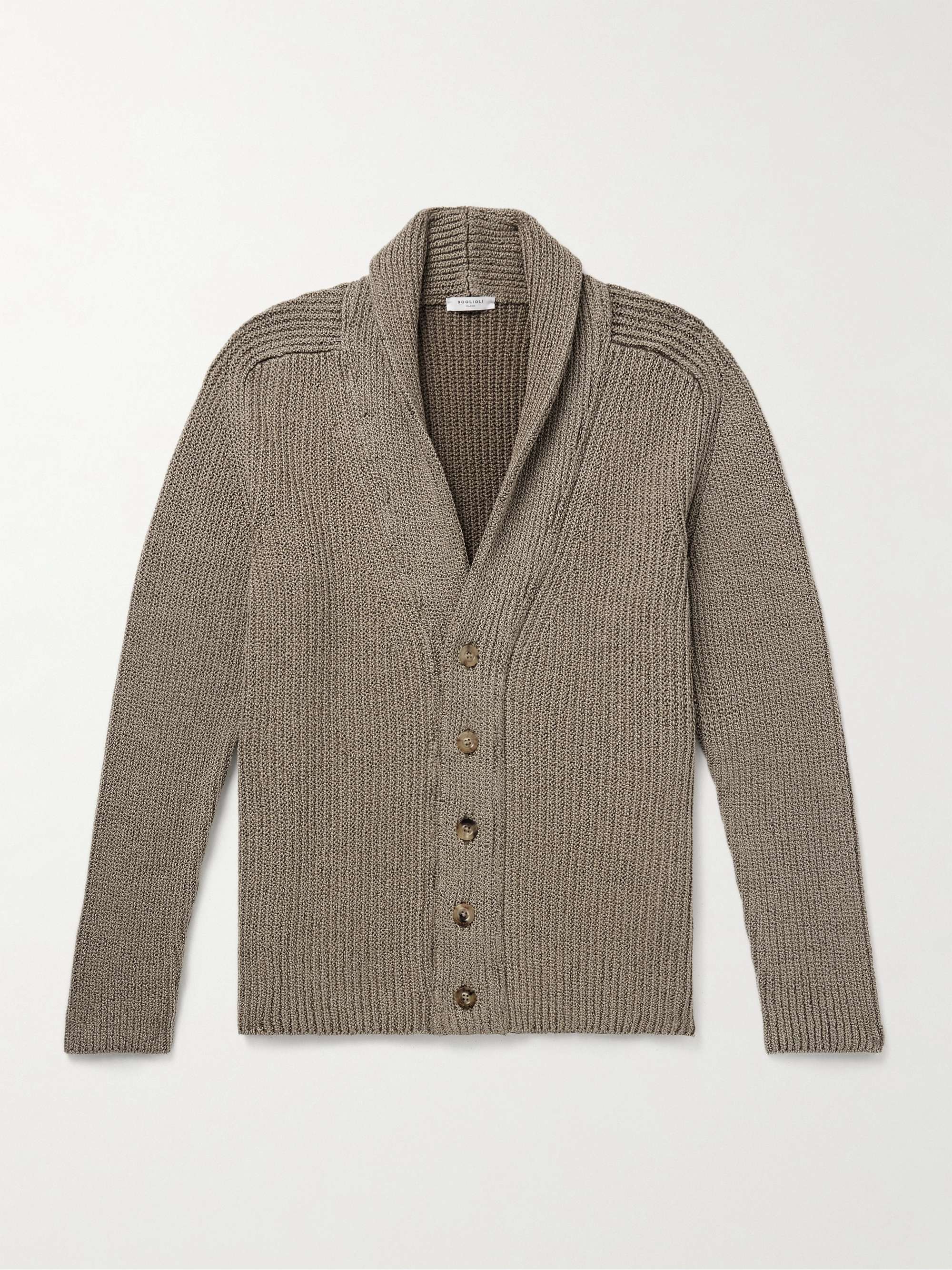 Shawl-Collar Garment-Dyed Ribbed Cotton Cardigan view