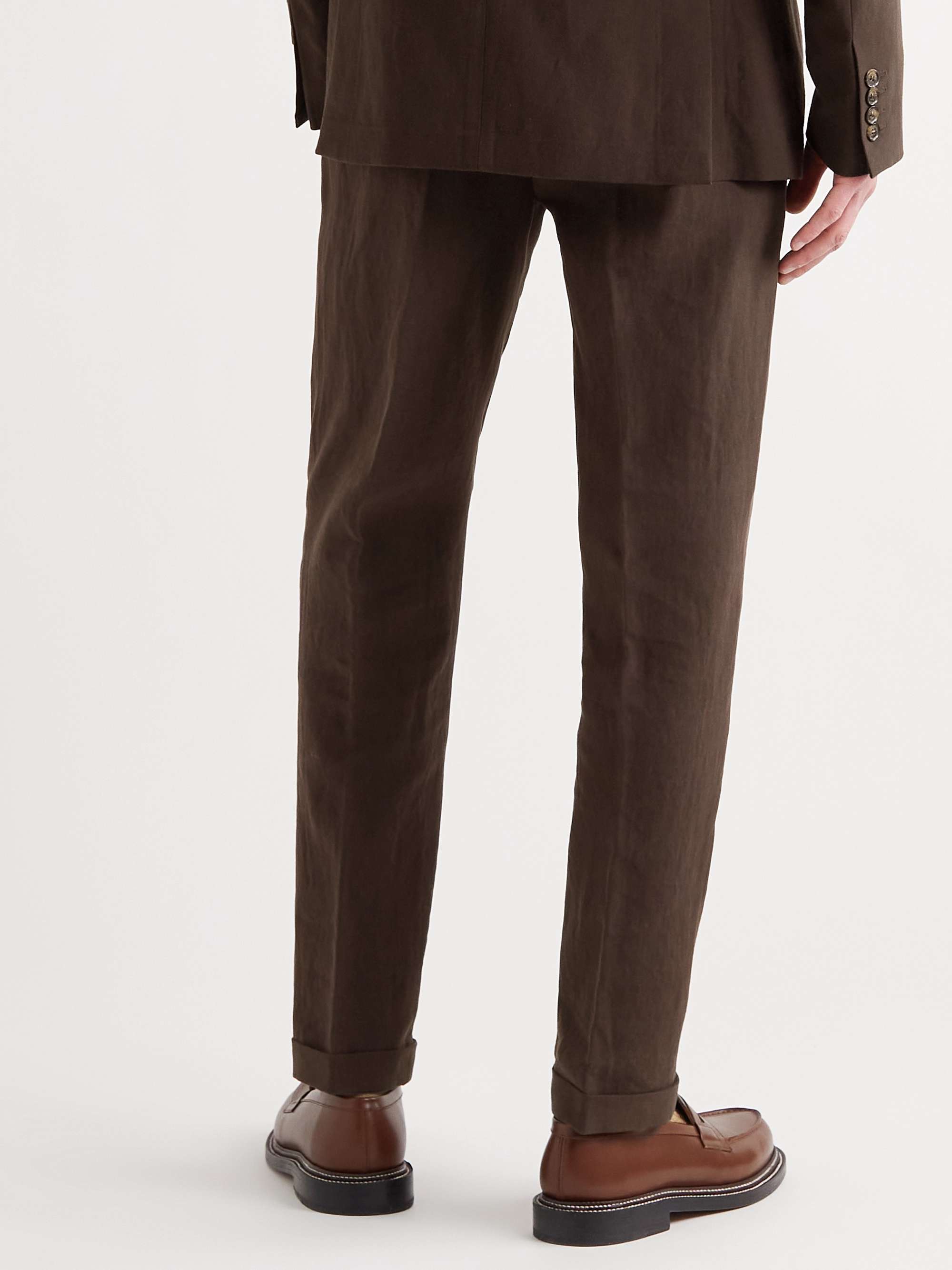 Slim-Fit Tapered Pleated Linen Suit Trousers view
