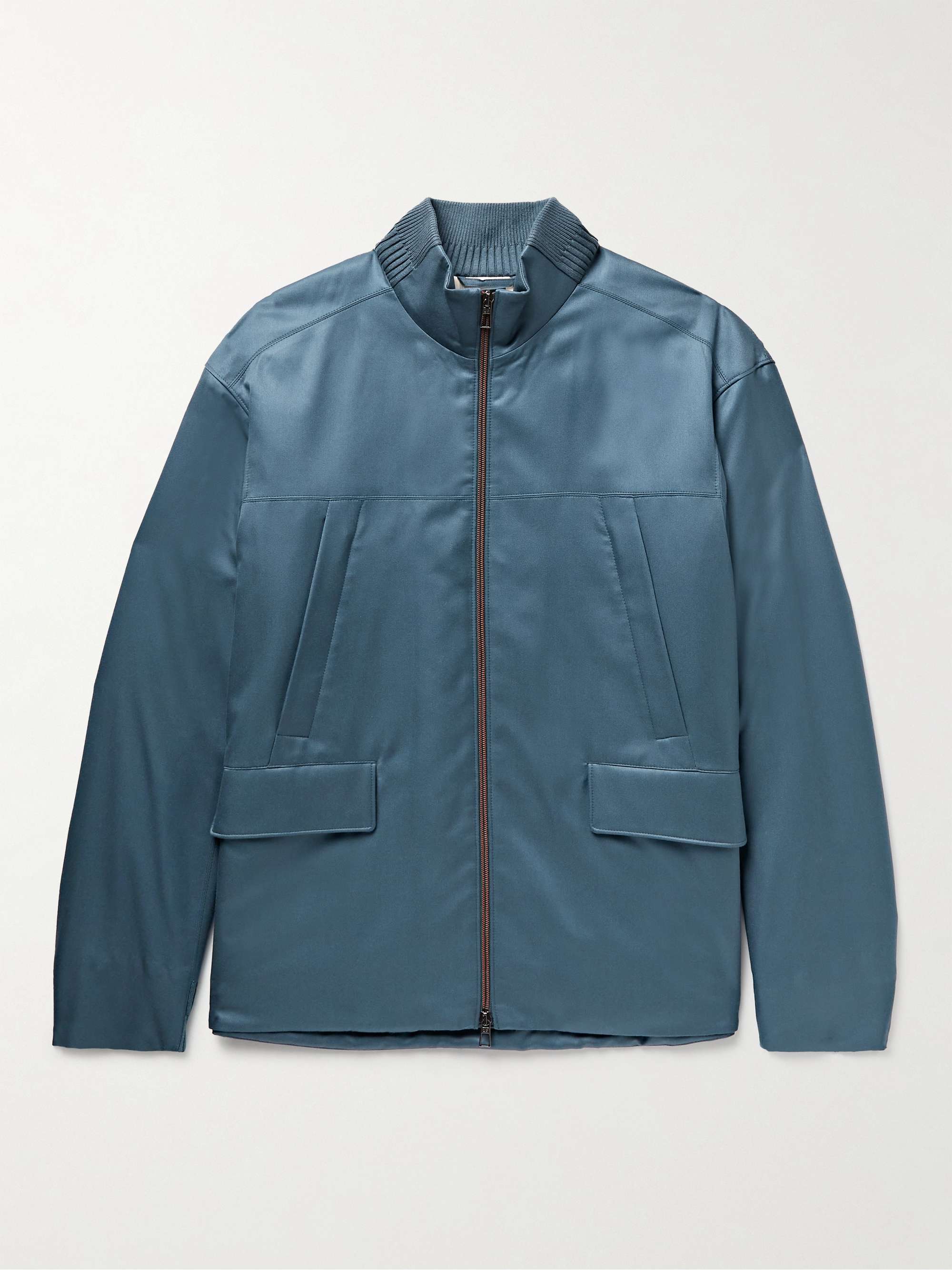 Padded Silk-Twill Bomber Jacket view