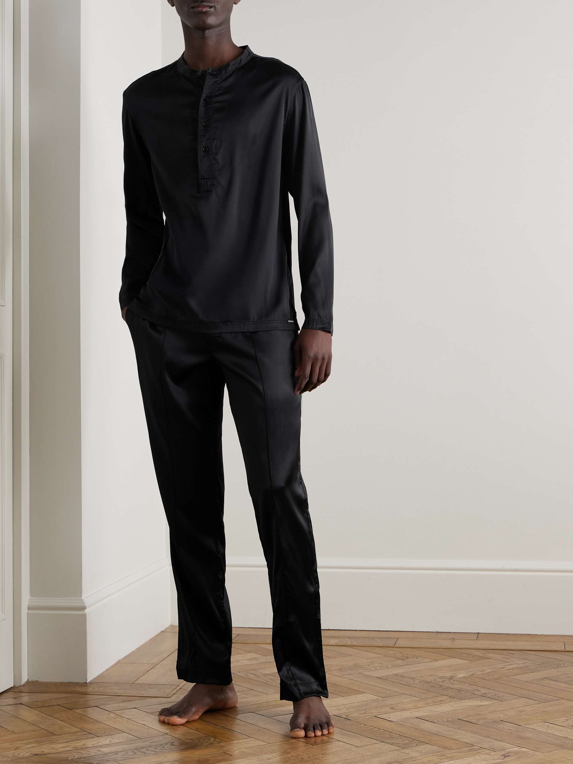 Stretch-Silk Satin Henley Pyjama Top view