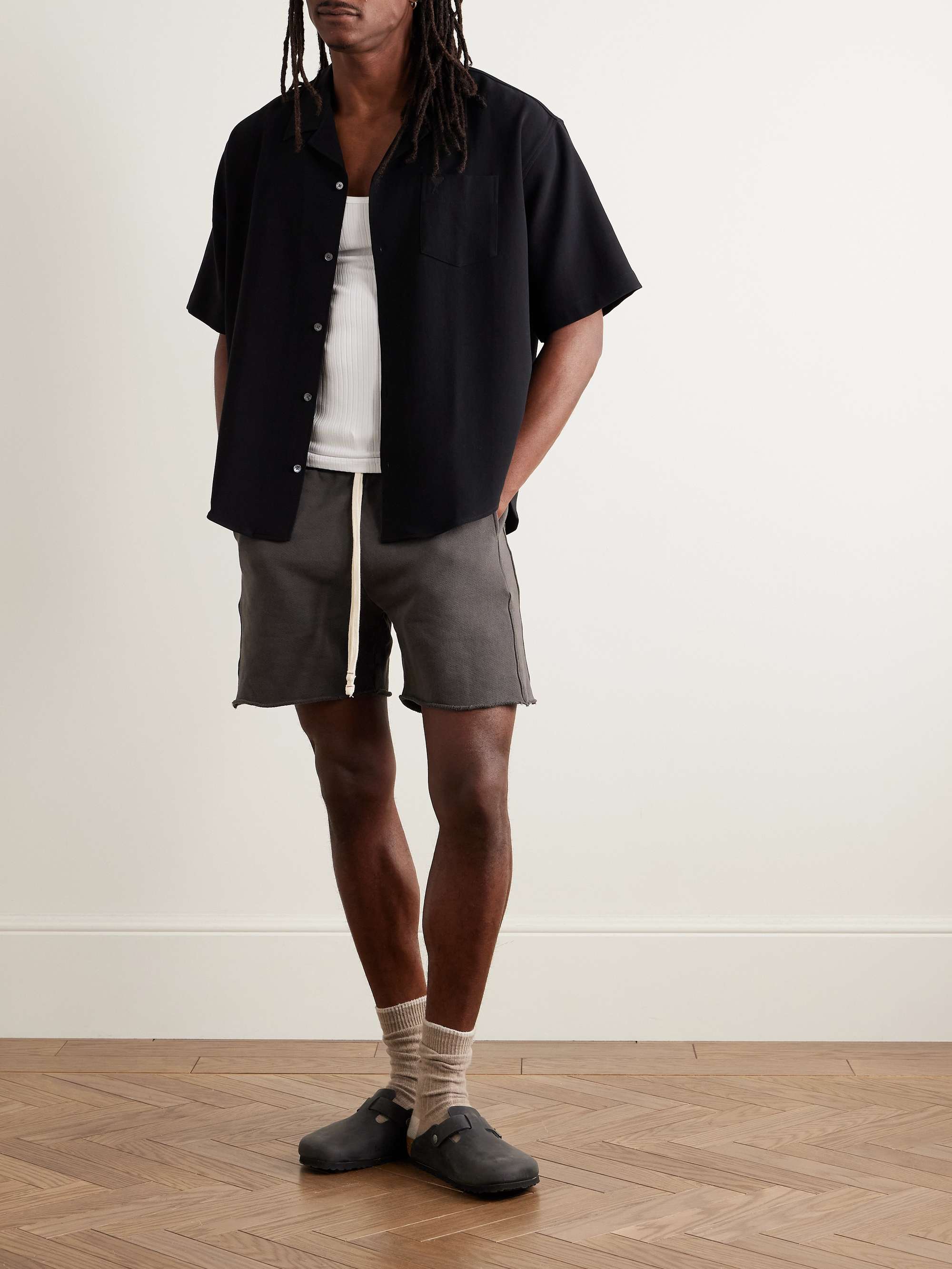 Garment-Dyed Fleece-Back Cotton-Jersey Drawstring Shorts view