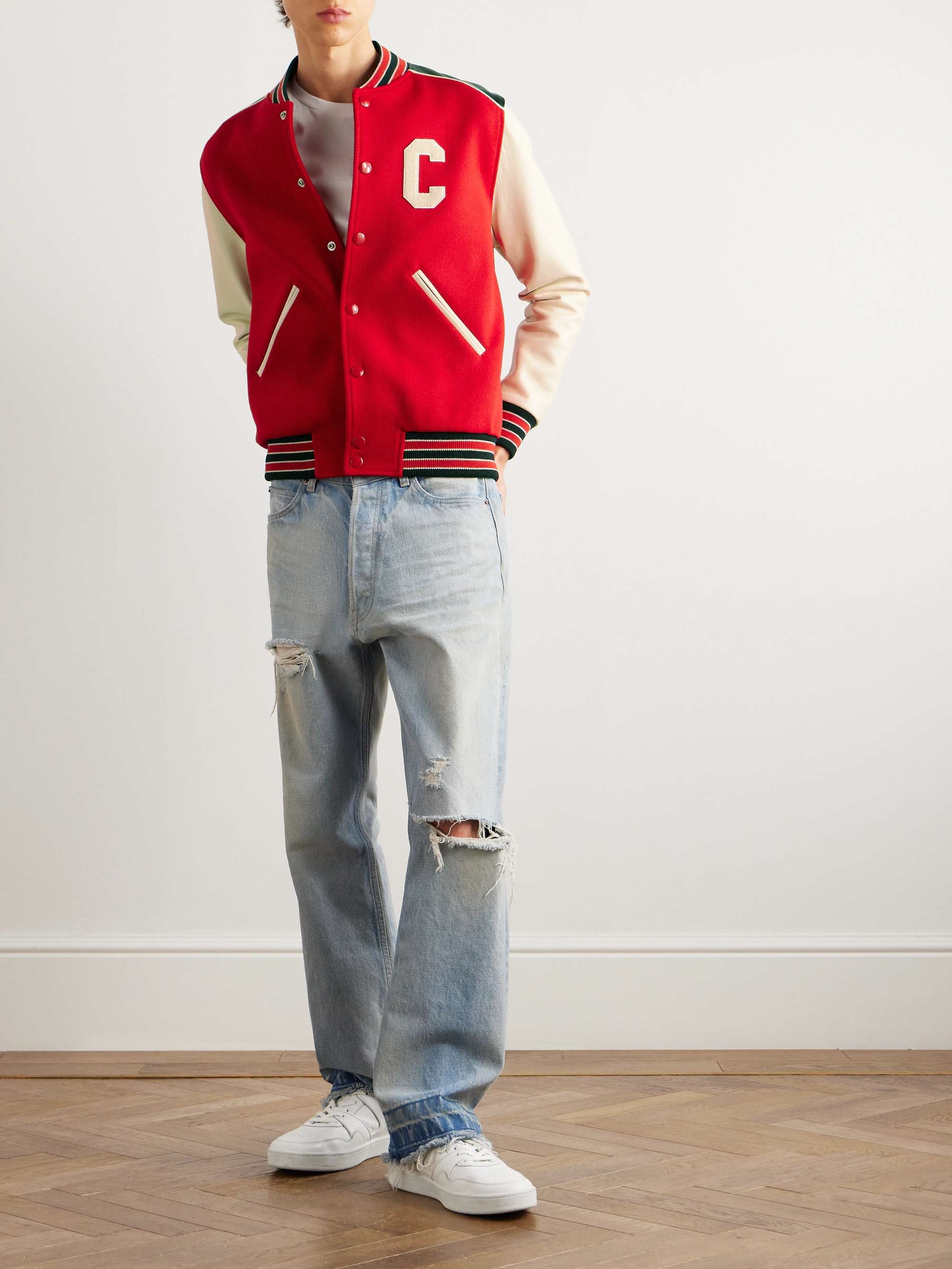 Teddy Appliquéd Mohair and Leather Bomber Jacket view