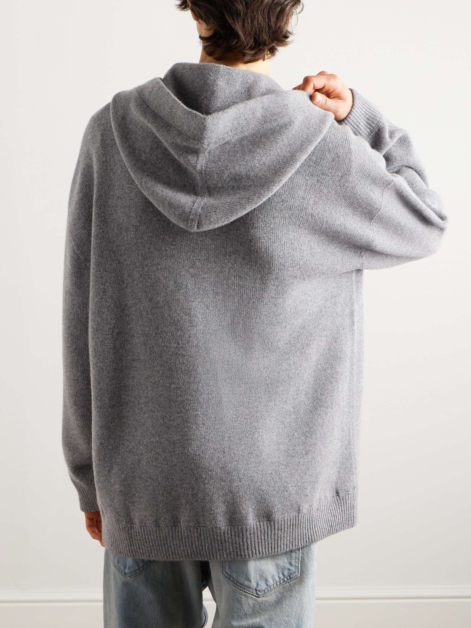 Oversized Logo-Print Wool and Cashmere-Blend Zip-Up Hoodie view