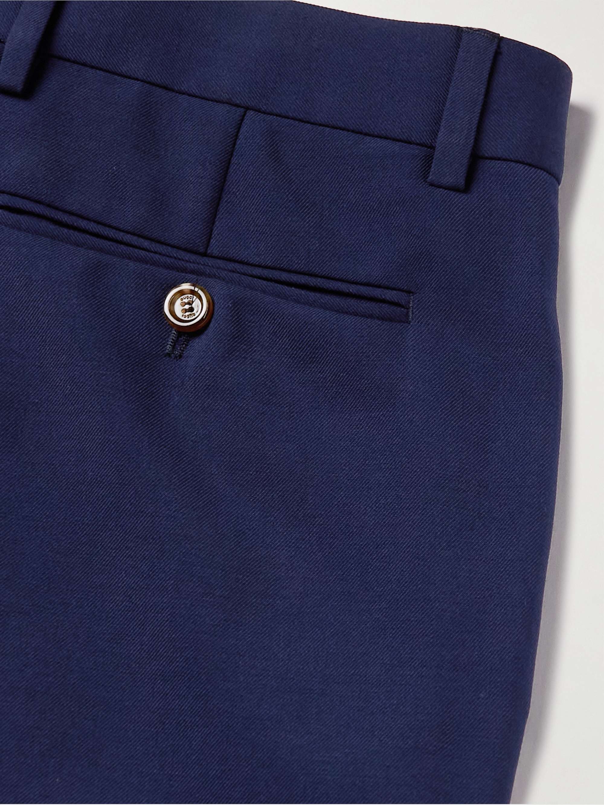 Straight-Leg Logo-Appliquéd Webbing-Trimmed Wool and Mohair-Blend Twill Trousers view