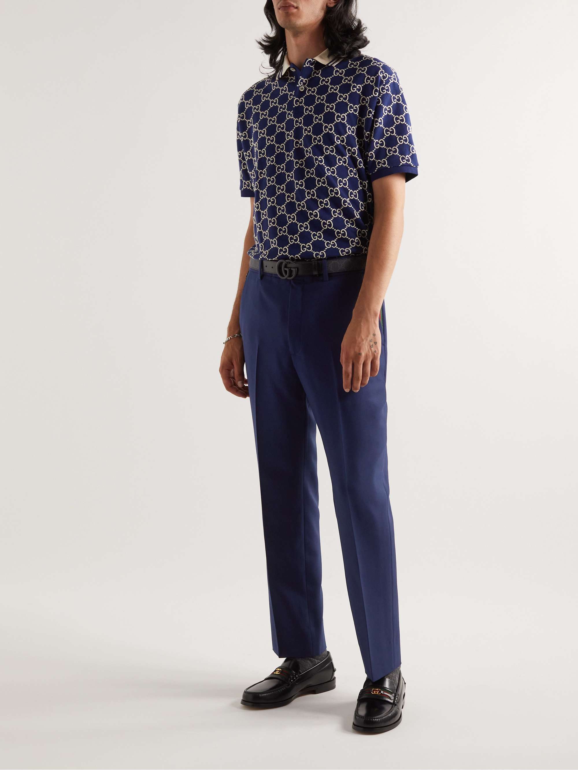 Straight-Leg Logo-Appliquéd Webbing-Trimmed Wool and Mohair-Blend Twill Trousers view