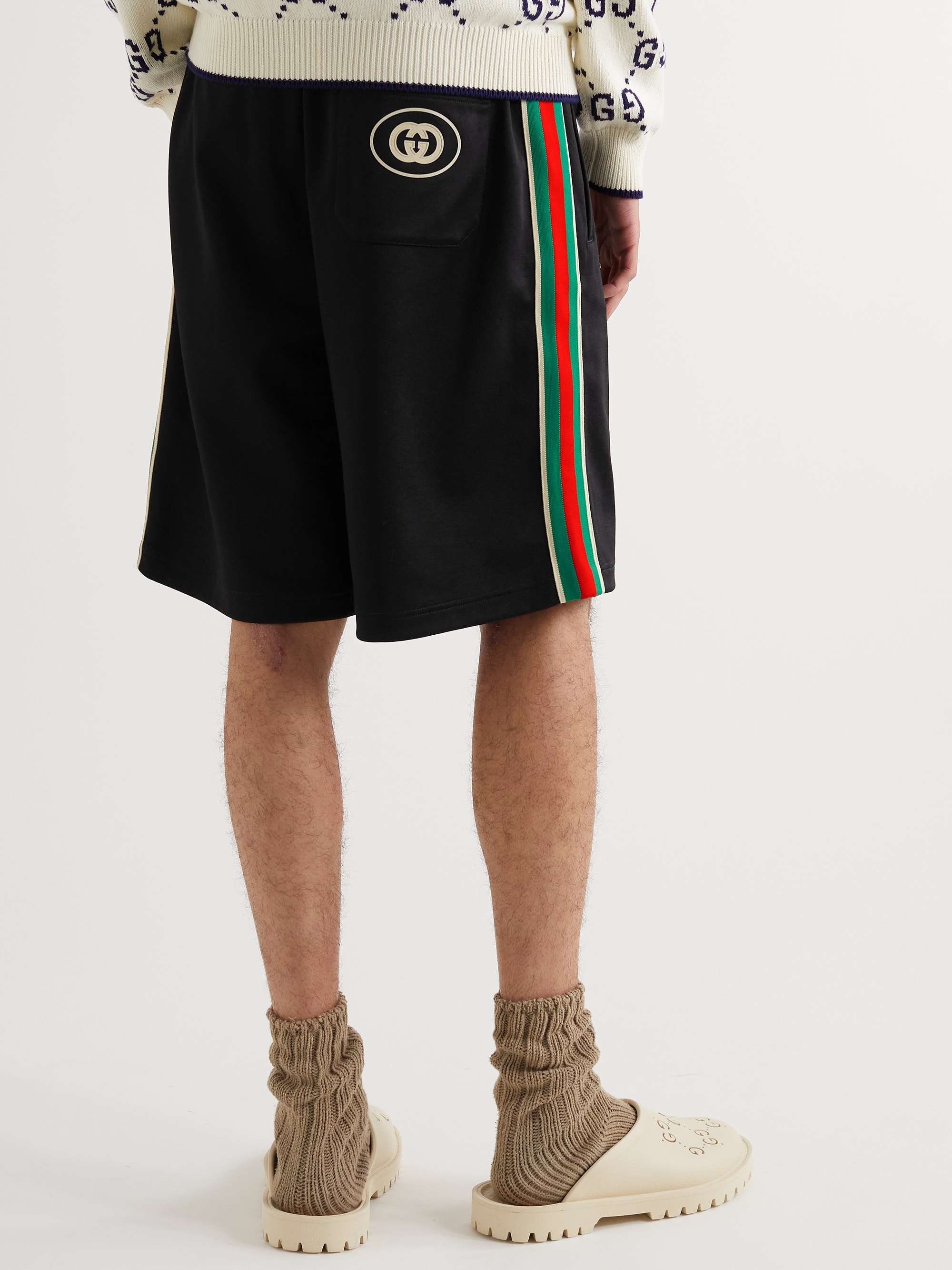 Straight-Leg Webbing-Trimmed Tech-Jersey Drawstring Shorts view