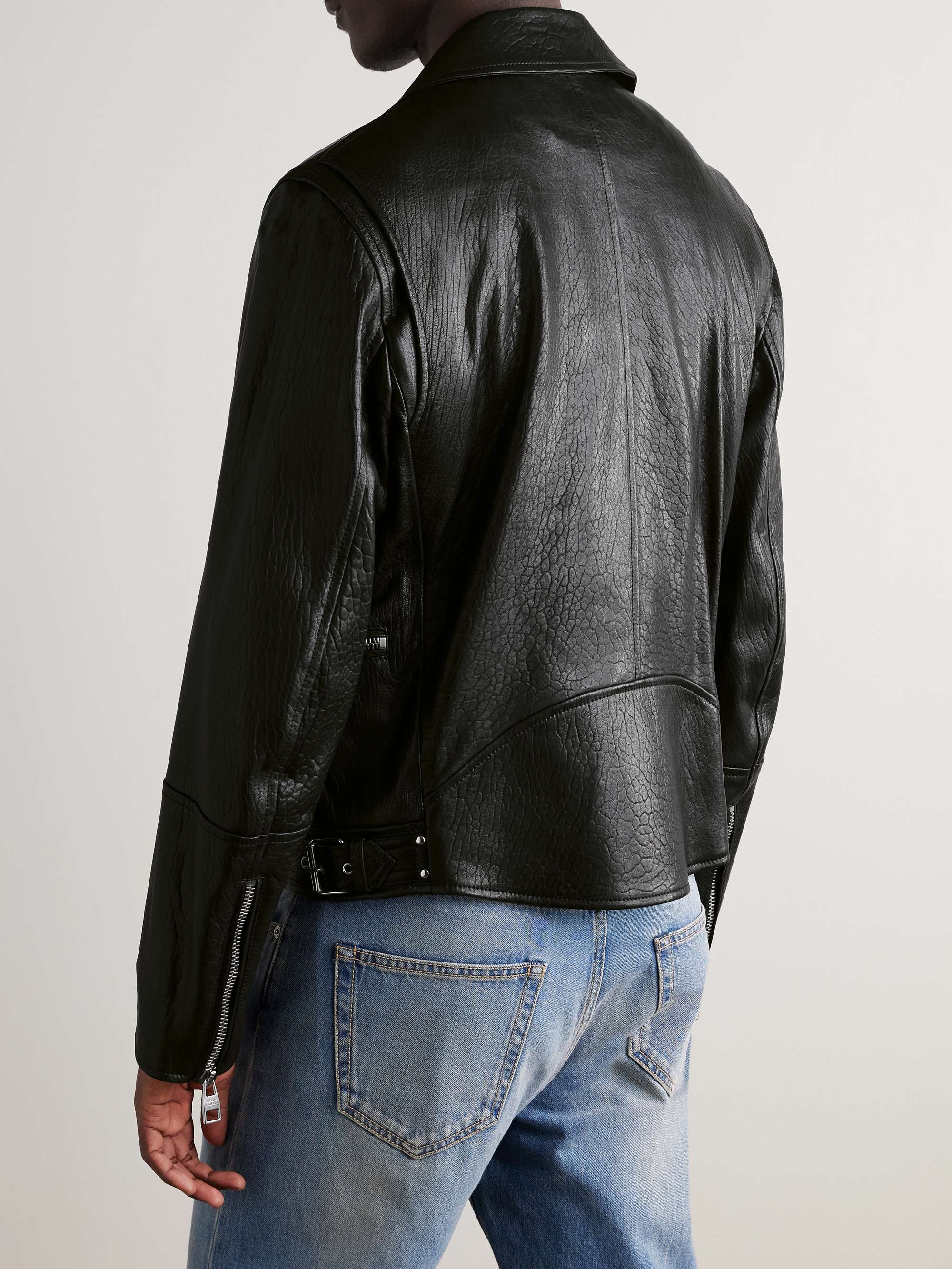 Slim-Fit Zip-Detailed Leather Biker Jacket view