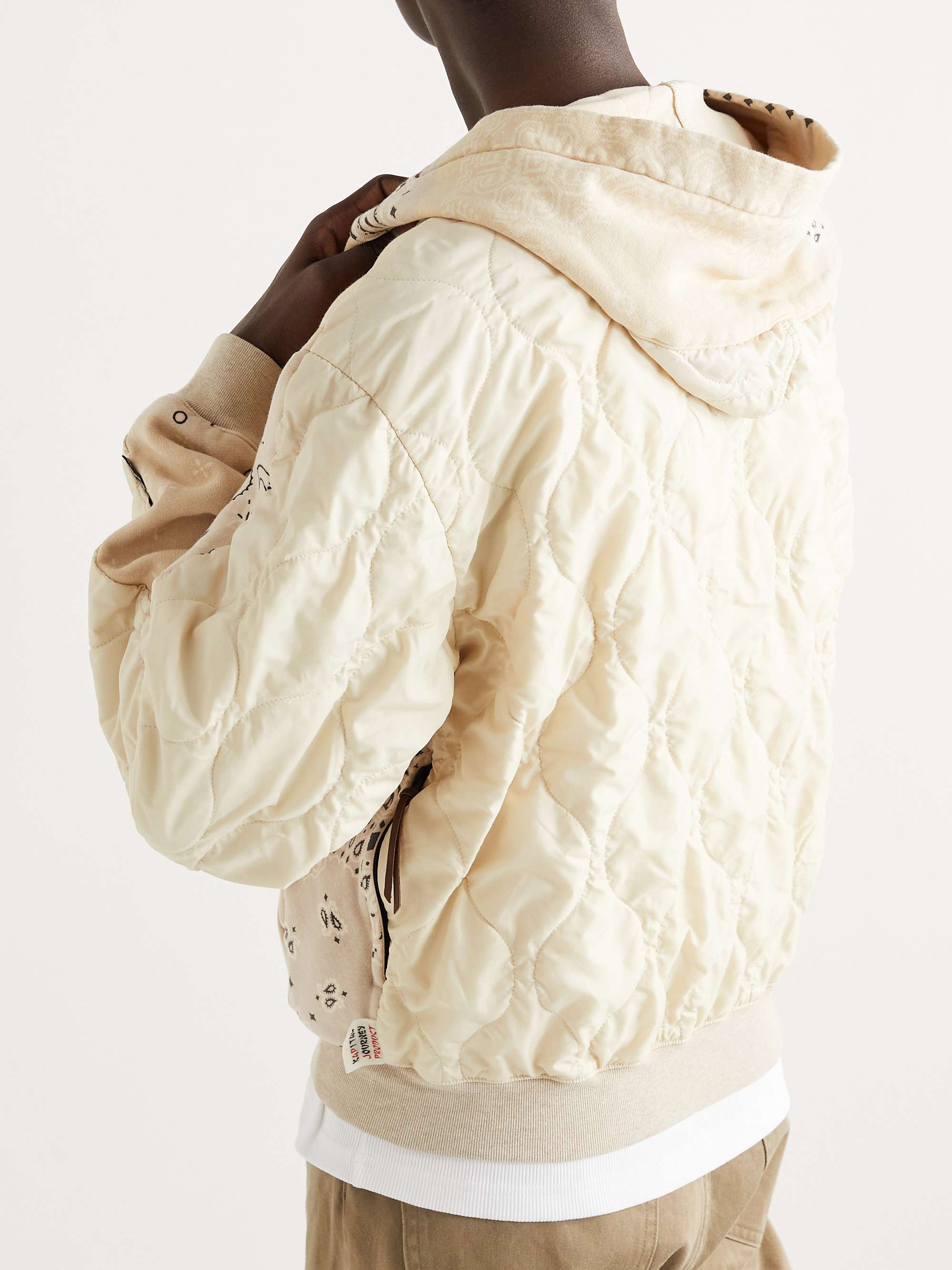 Shell-Trimmed Printed Cotton-Jersey Zip-Up Hoodie view