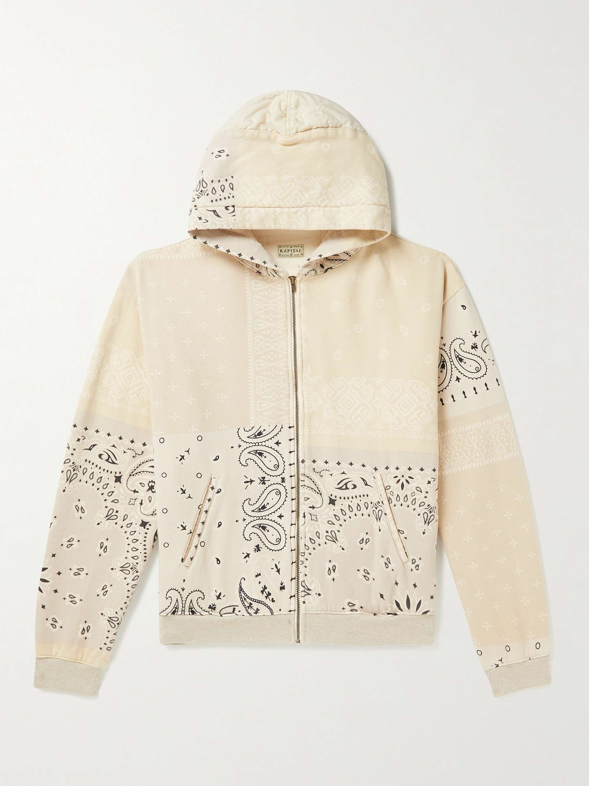 Shell-Trimmed Printed Cotton-Jersey Zip-Up Hoodie view