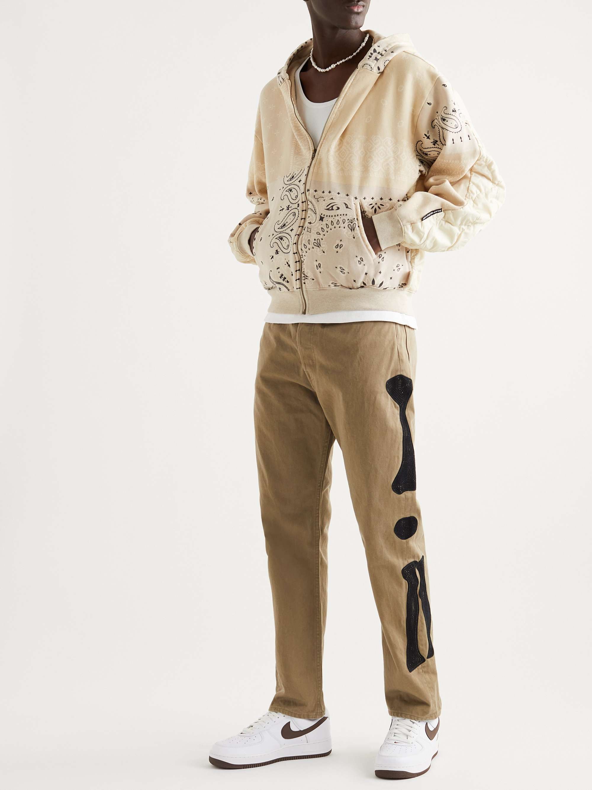 Shell-Trimmed Printed Cotton-Jersey Zip-Up Hoodie view